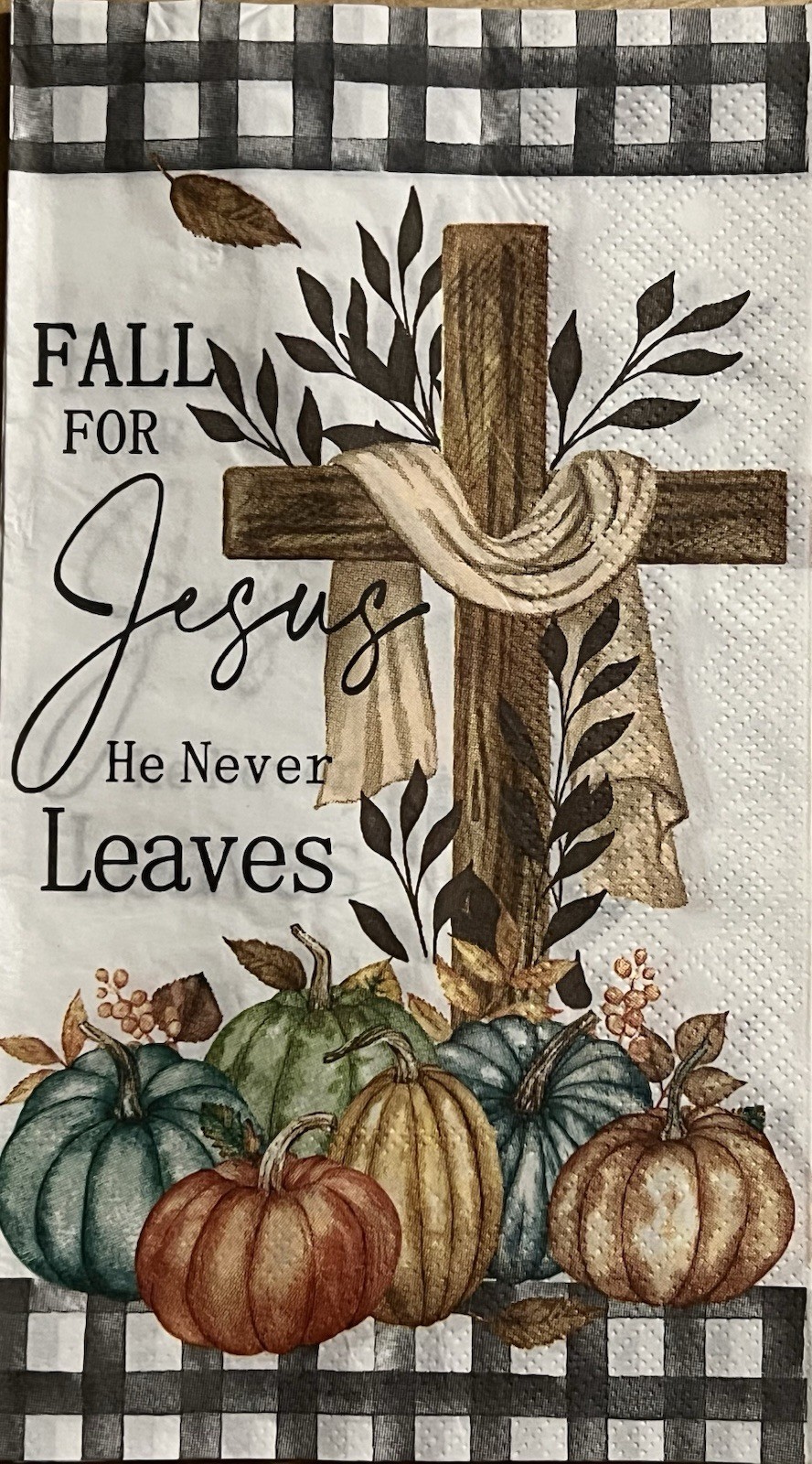 Three Individual dinner Decoupage Napkins/ Fall For Jesus -Autumn-Leaves-pumpkin