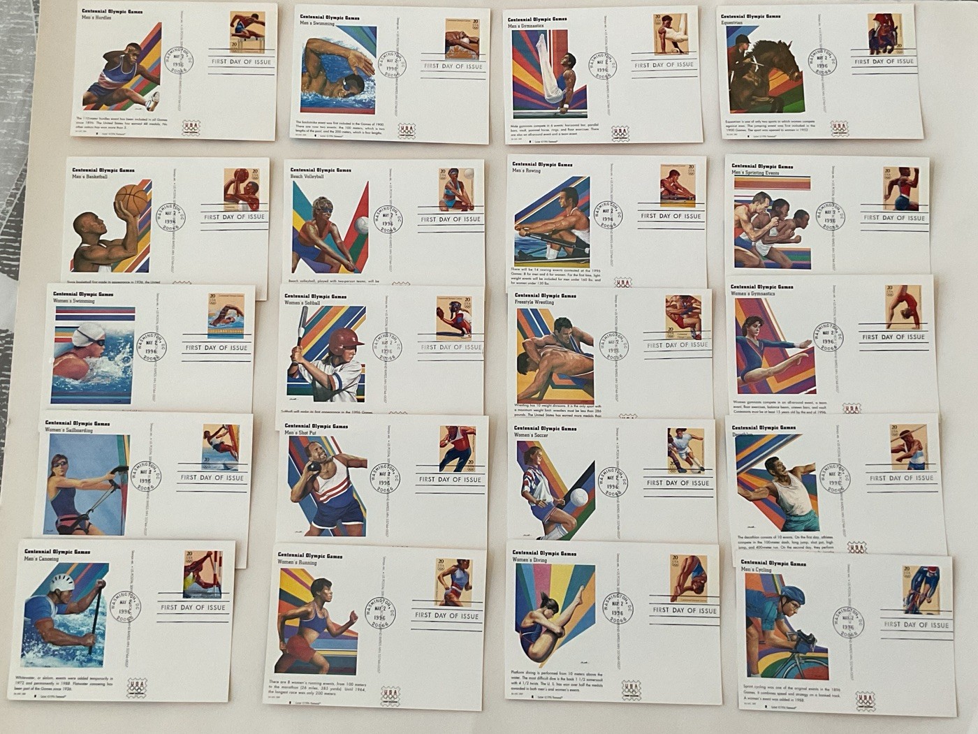 Stamp USA – 1996 – 20 Olympic Centennial Games Postal Cards #UX242-UX261 FDC