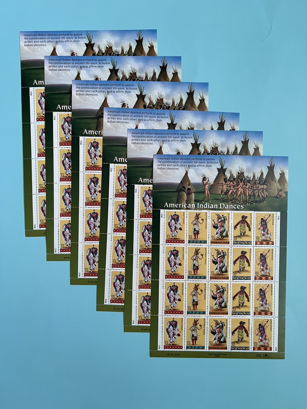 Six x 20 = 120 of AMERICAN INDIAN DANCES 32¢ US USA Postage Stamps. Sc 3072-3076