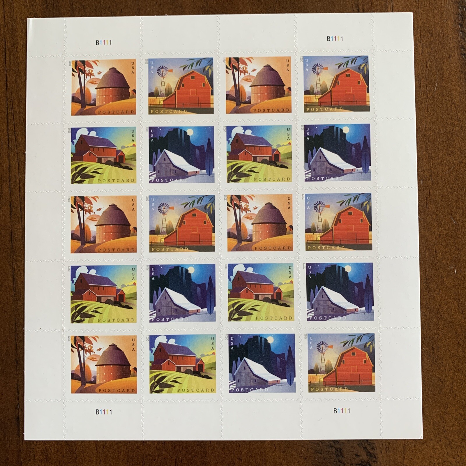American Barns Pane of 20 Postcard Rate Forever Stamps