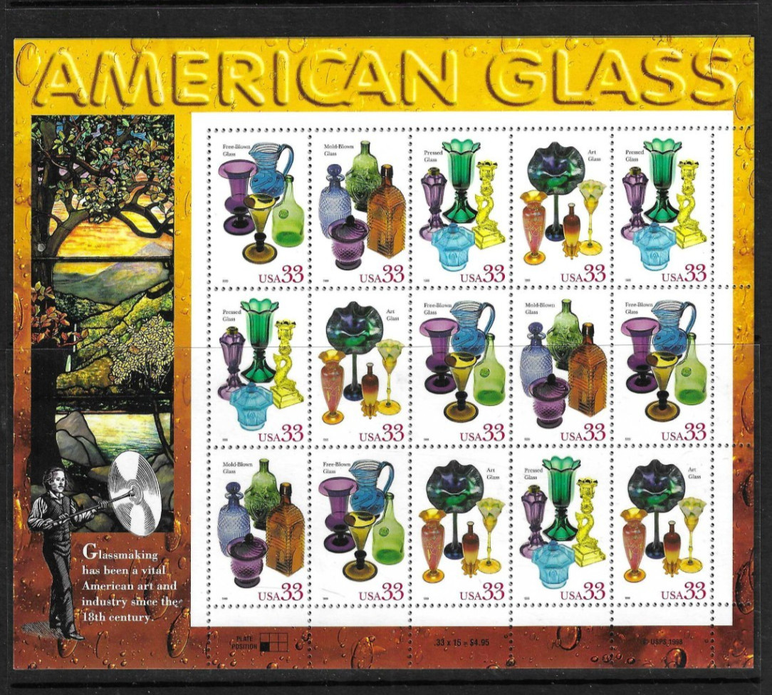 USA SC # 3328 American Glass / Complete sheet . MNH