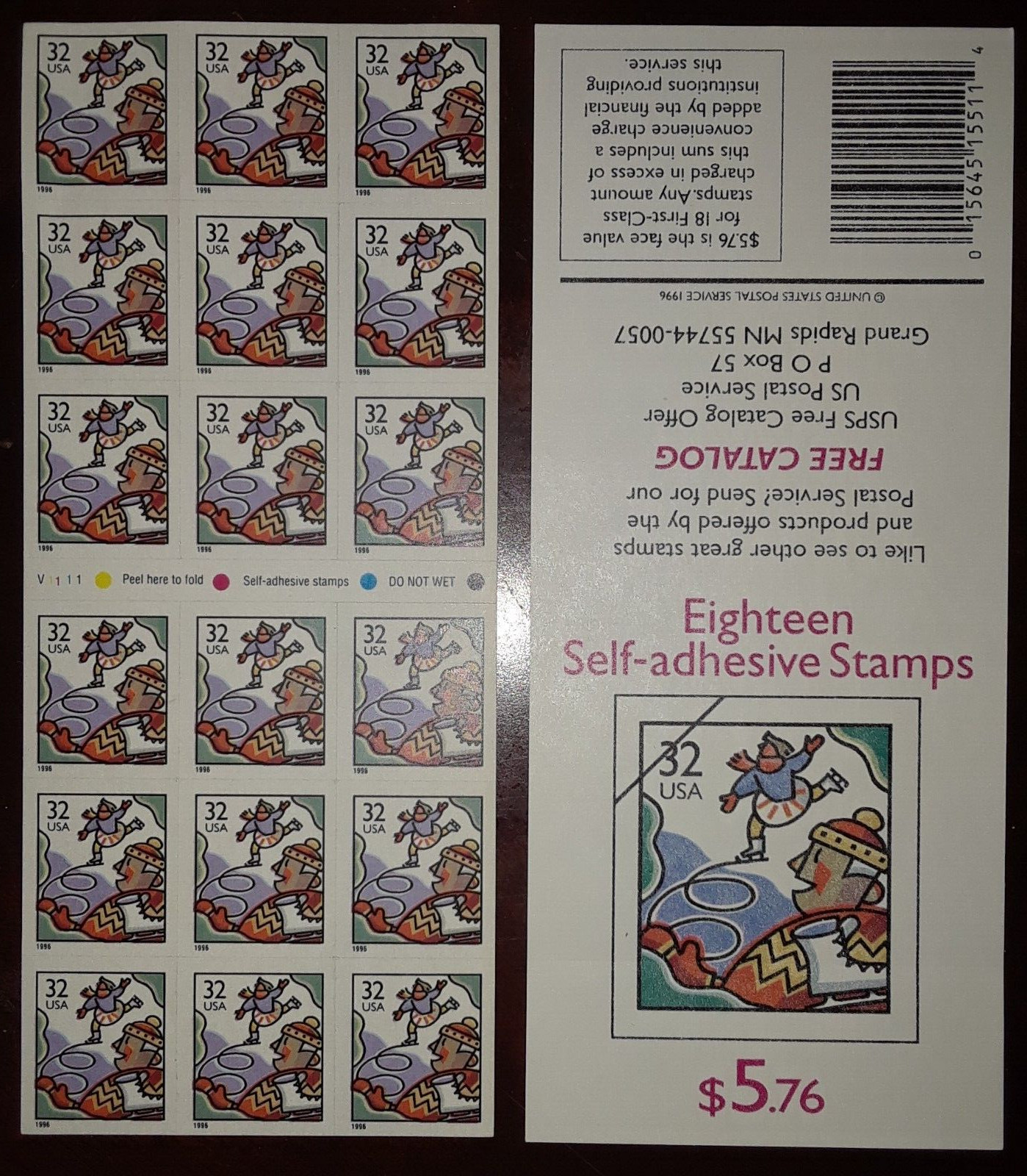 Combo 4×18 = 72 of 32¢ US Stamps Holiday SKATERS # 3117a & SLEDDING # 3013a