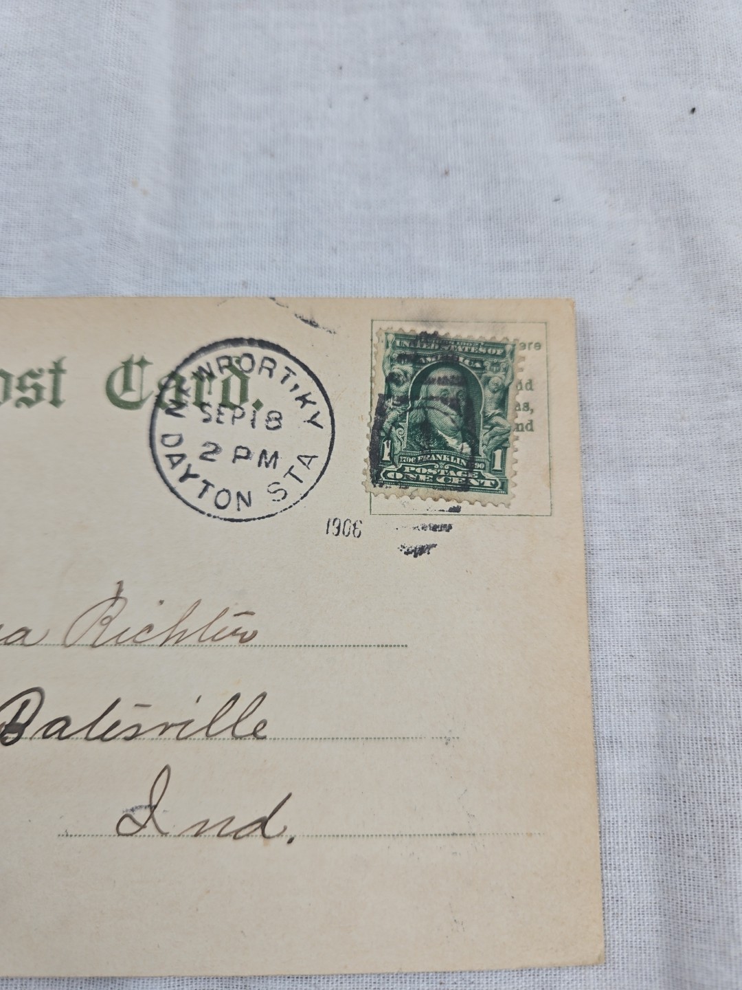 1908 Benjamin Franklin Rare Vintage Stamp on Vintage Postcard