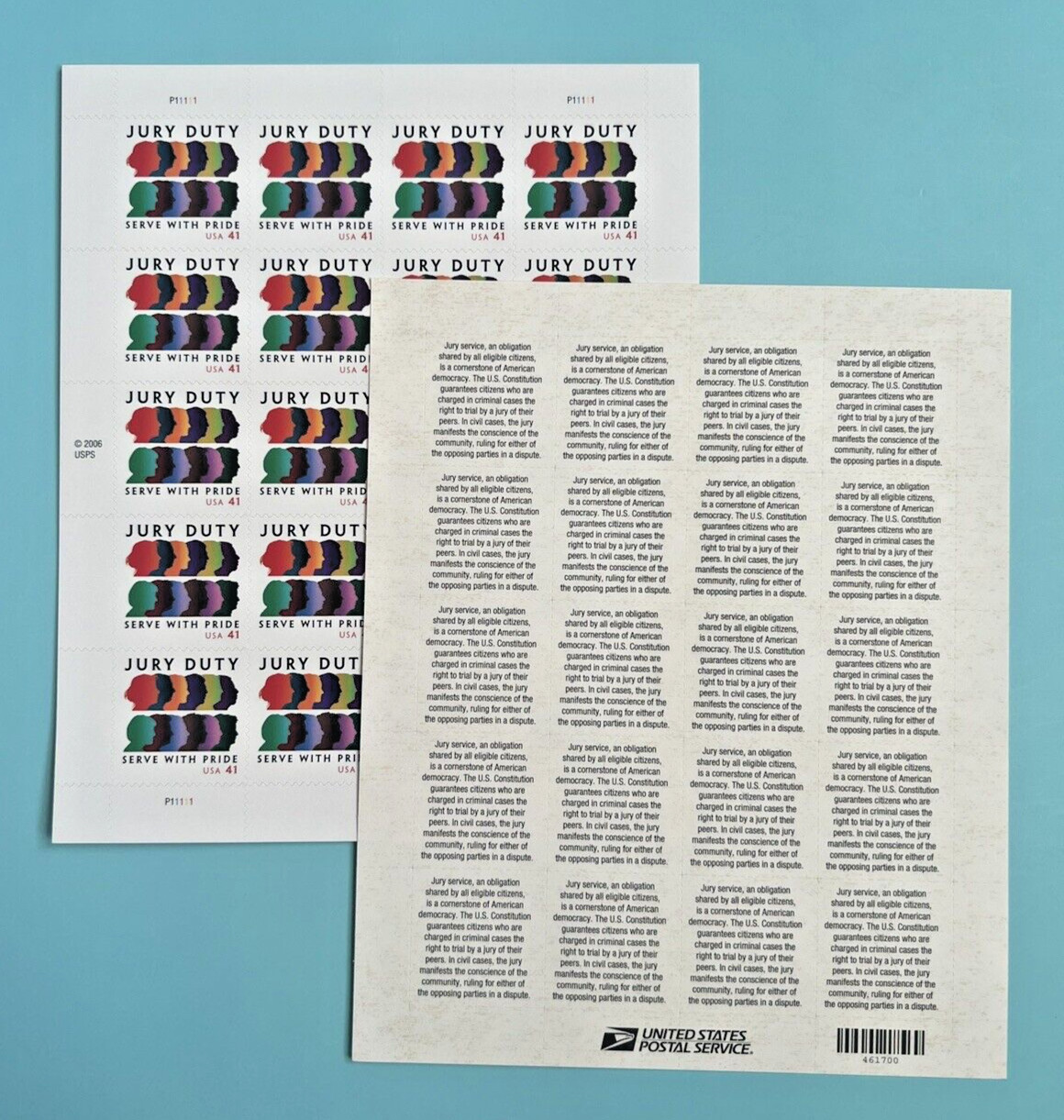 #4200 JURY DUTY SERVE WITH PRIDE 2 Sheets of 20 = 40 Stamps – 41¢ FV$16.40