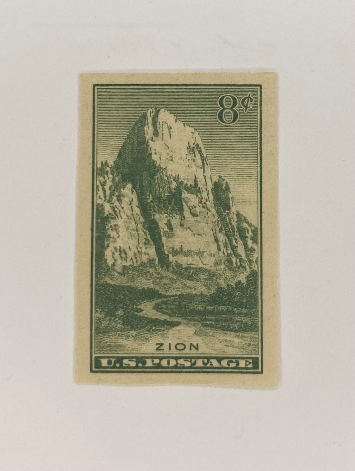 Zion – Farley’s Folly U.S. 8 cent green stamp 1933 #763 Unused Mint NH M2911