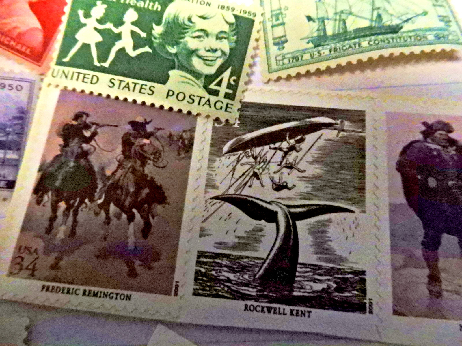 Mixed of 49 unuseable Multiples, Strips & Singles of US Postage Stamps USA