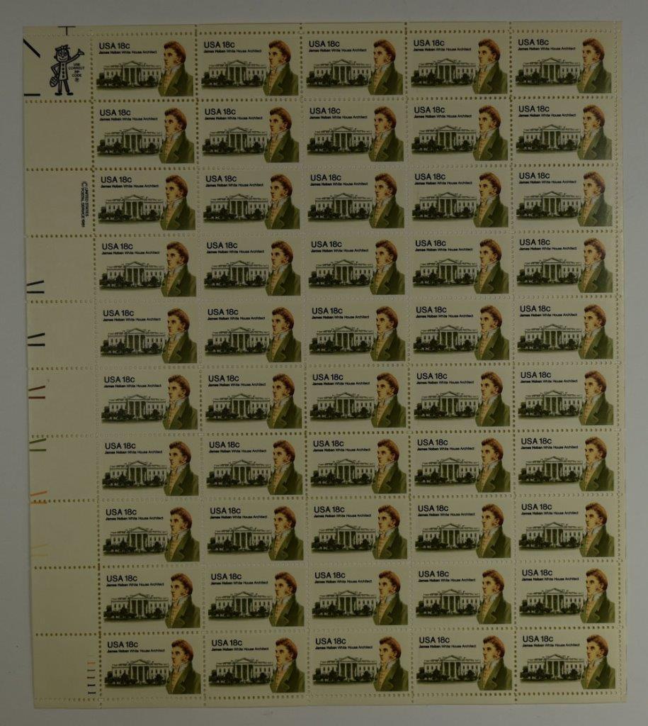 US SCOTT 1935 PANE OF 50 JAMES HOBAN STAMPS 18 CENT FACE MNH