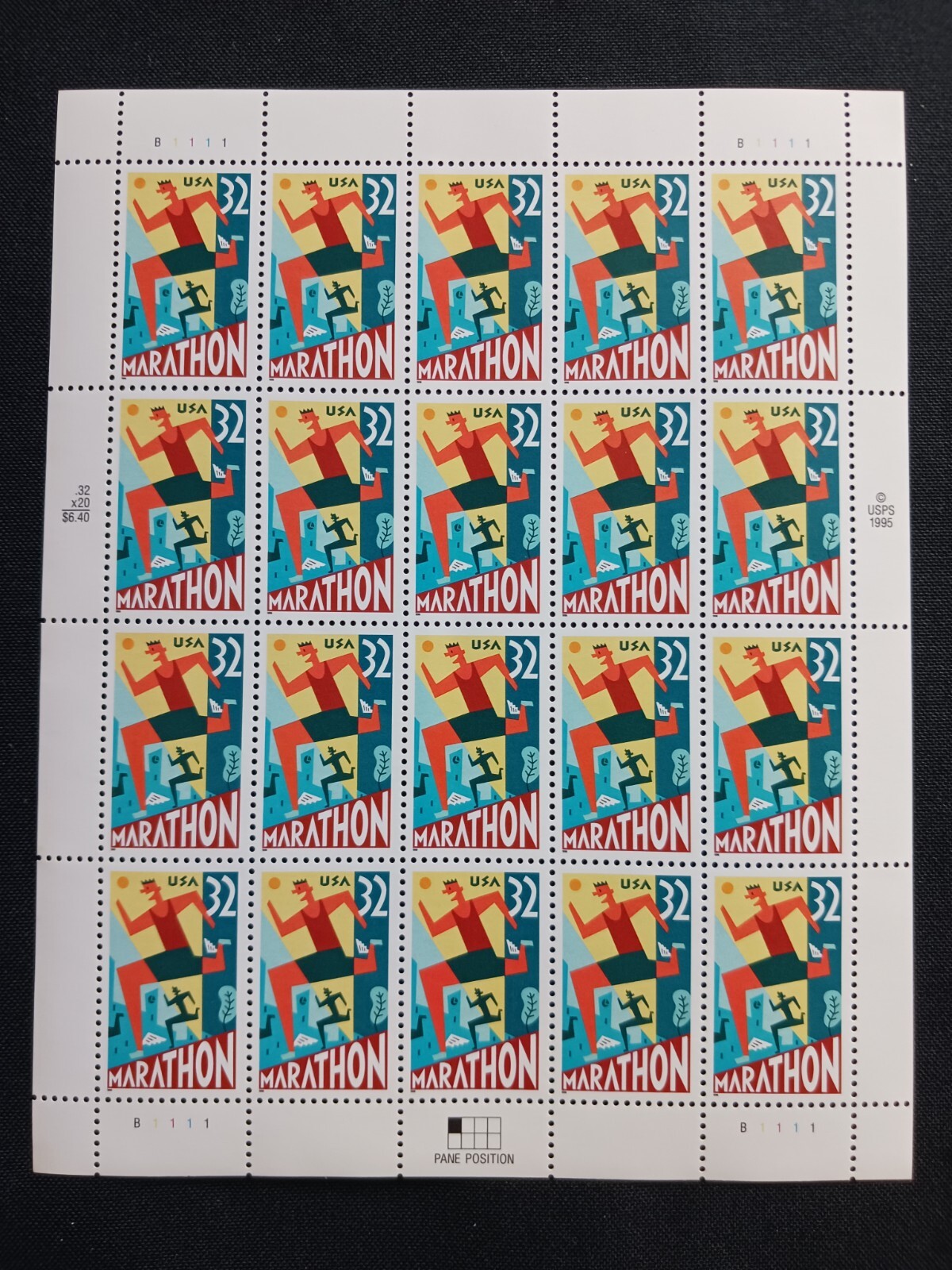Scott #3067, 32c Marathon, Complete Sheet of 20 Stamps