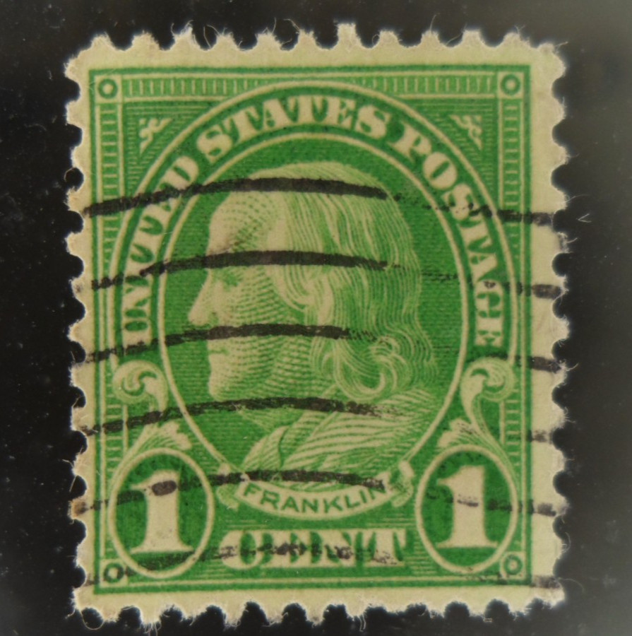 Rare 594 – 1923 1c Benjamin Franklin, Green, mint one of a kind!