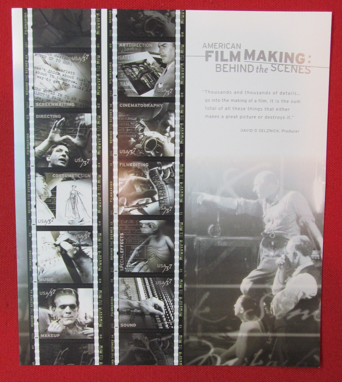Five Sheets x 10 of AMERICAN FILM MAKING Behind the Scenes 37¢ US Stamps. # 3772