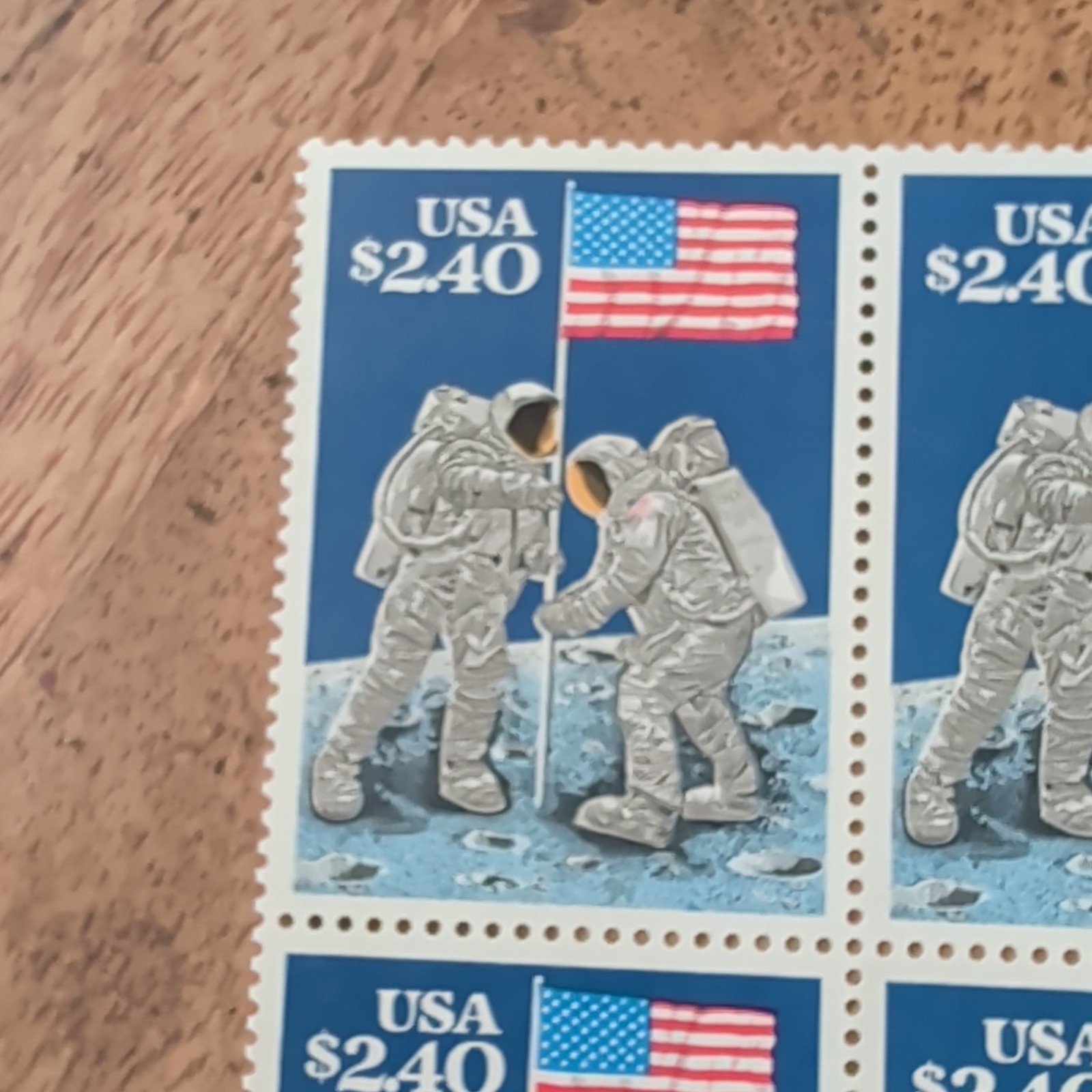 USA $2.40 Space Astronauts Planting Flag Stamp Block of 4 MNH