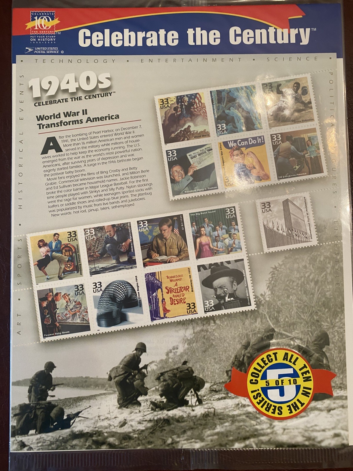 CELEBRATE THE CENTURY 1940s (2) 1950s (1) 1960s (1) US Stamps Factory Sealed