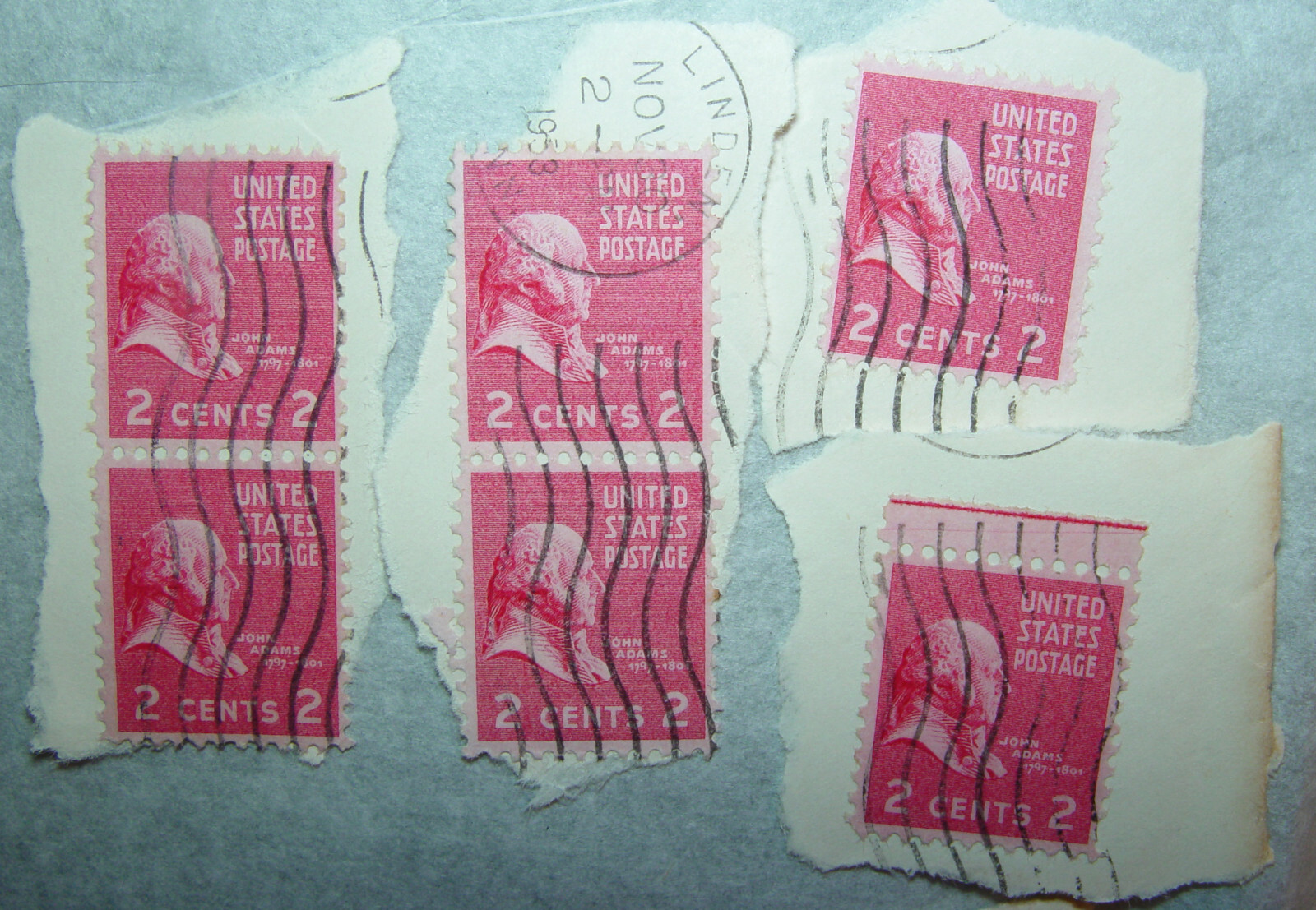 1938 US Stamps 11 John Adams 1 Cent Carmine #806, 4 G. Washington #804 Green