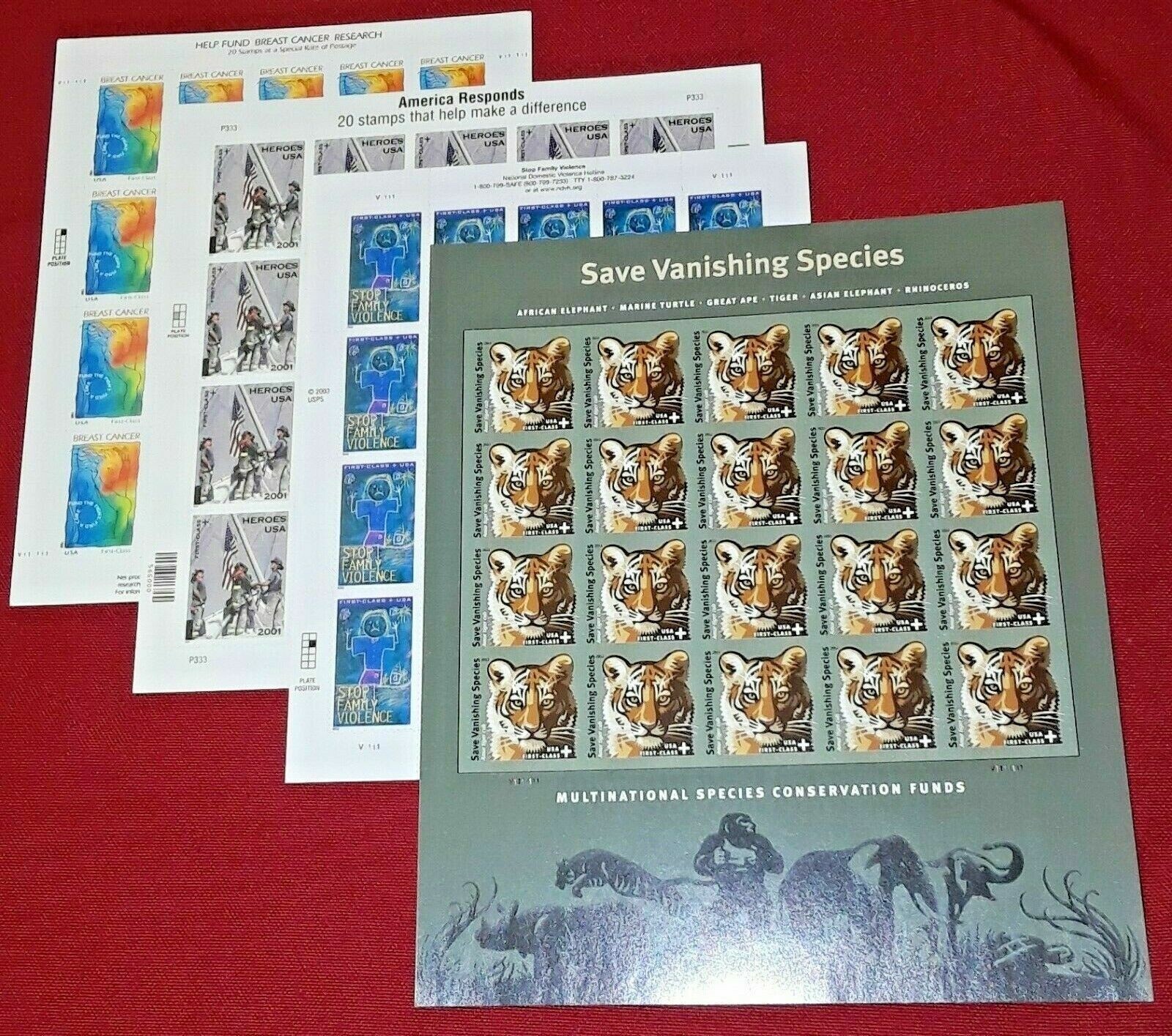 Four US Semi-Postal B1, B2, B3, and B4 full sheets of 20 each USA Postage Stamps
