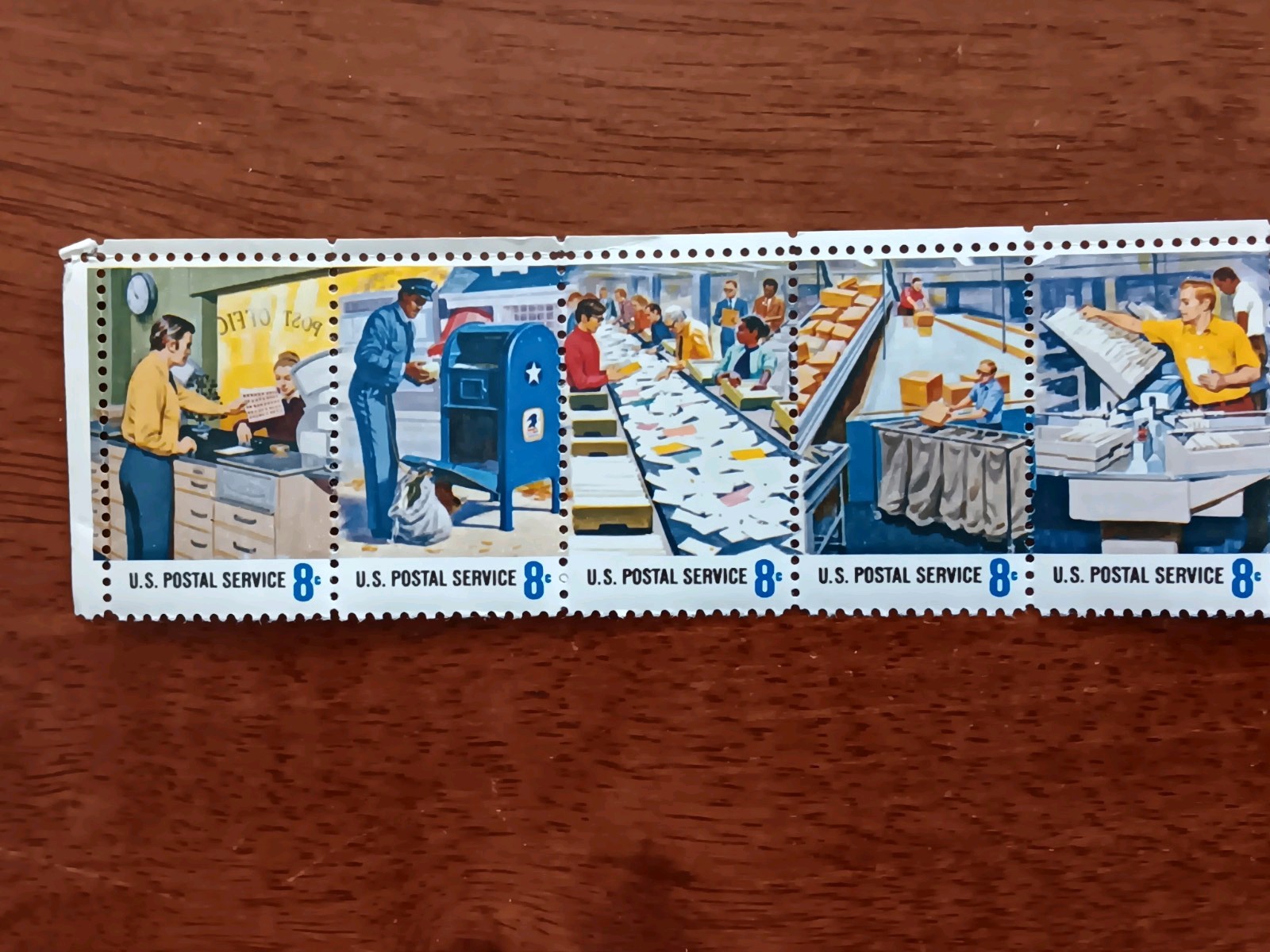 USPS Strip of 10 Stamps Featuring Postal Carriers 8 Cents MNH