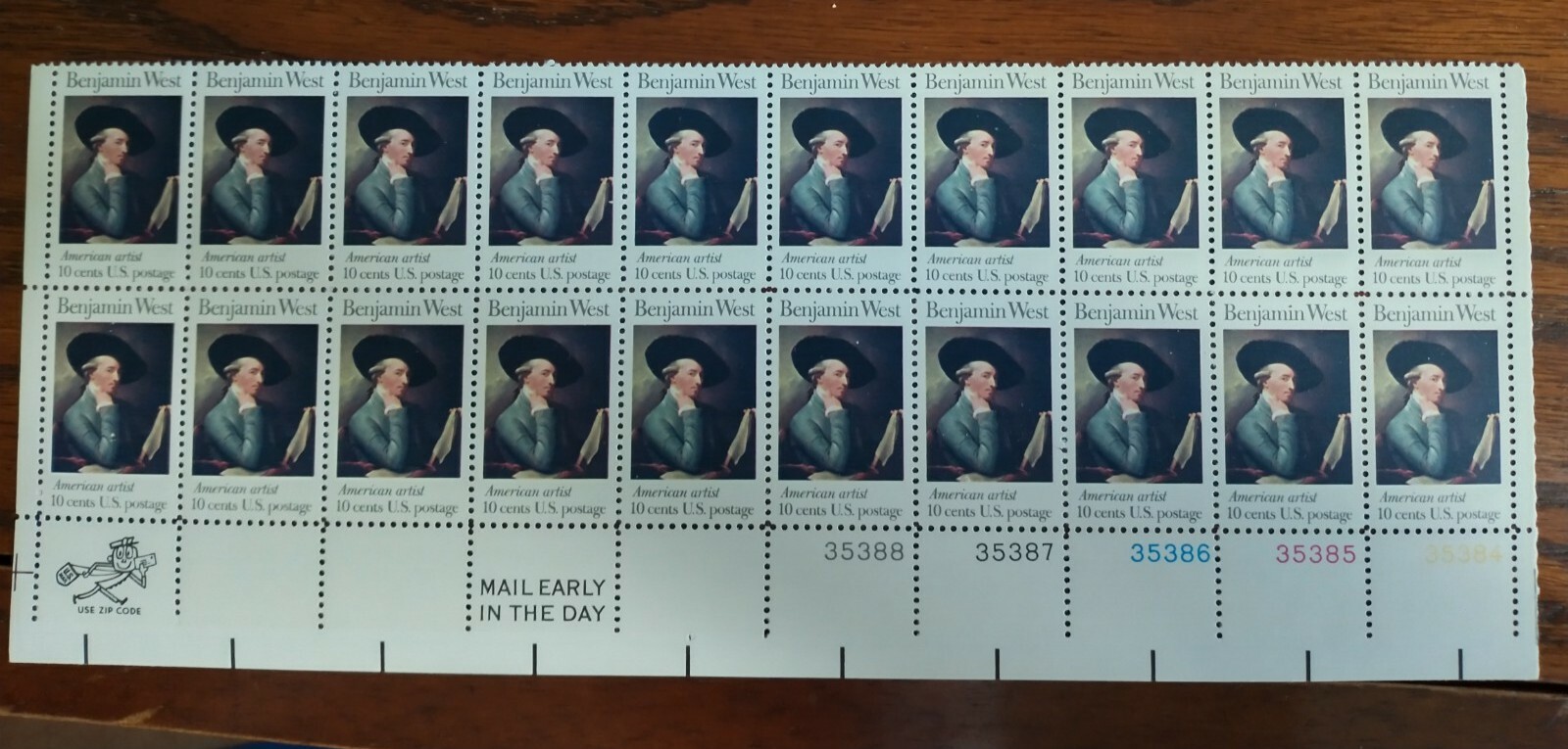 1975 10 cent stamps. Scott # 1553 Benjamin West Block of 20