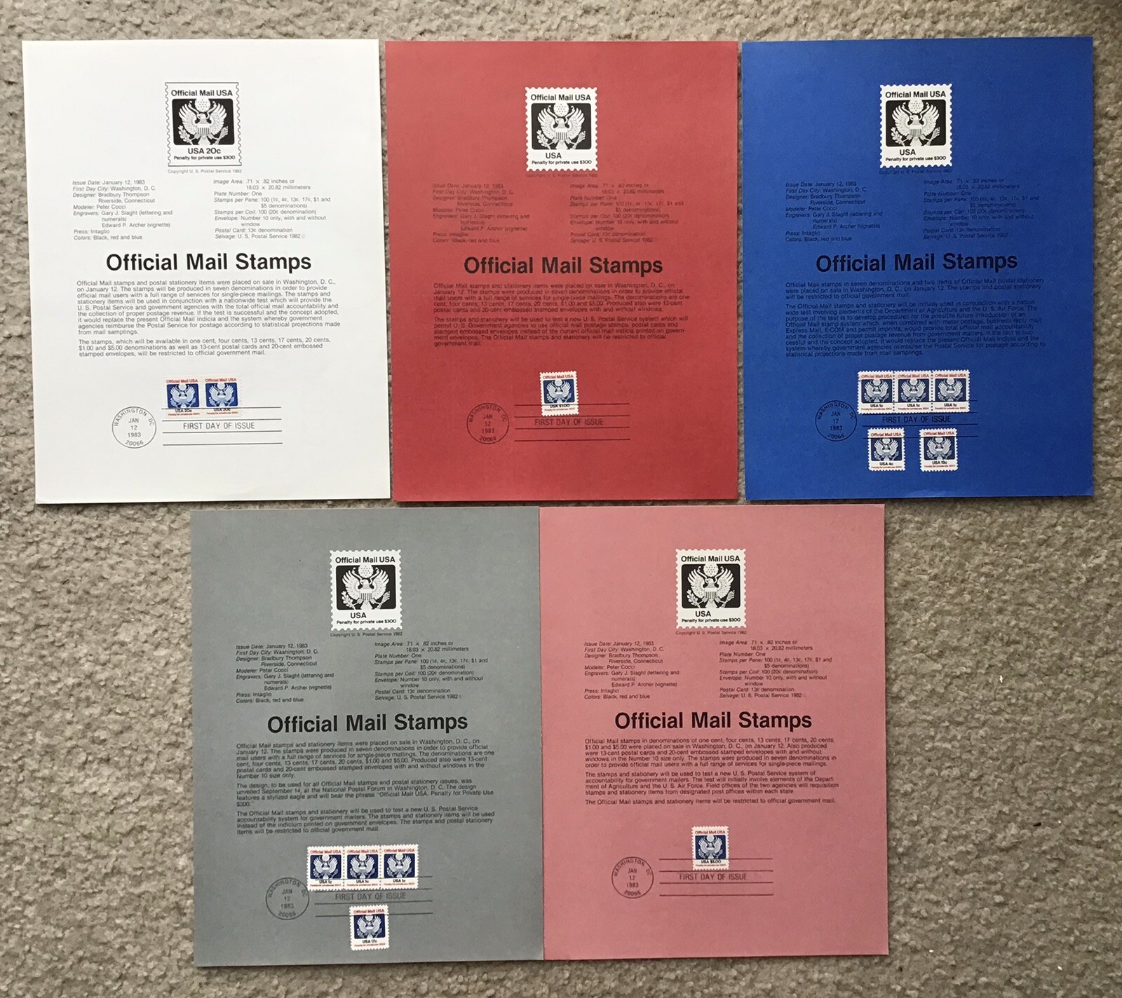 Lot Of 5 US First Day Card Stamps (Flag Over Supreme Court and Flag Regular)