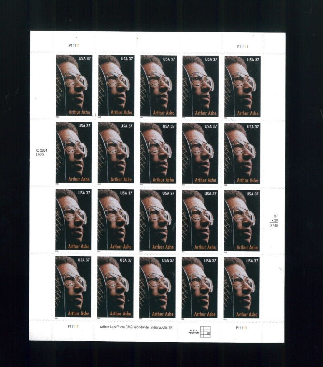 United States 37¢ Tennis Star Arthur Ashe Postage Stamp #3936 MNH Full Sheet