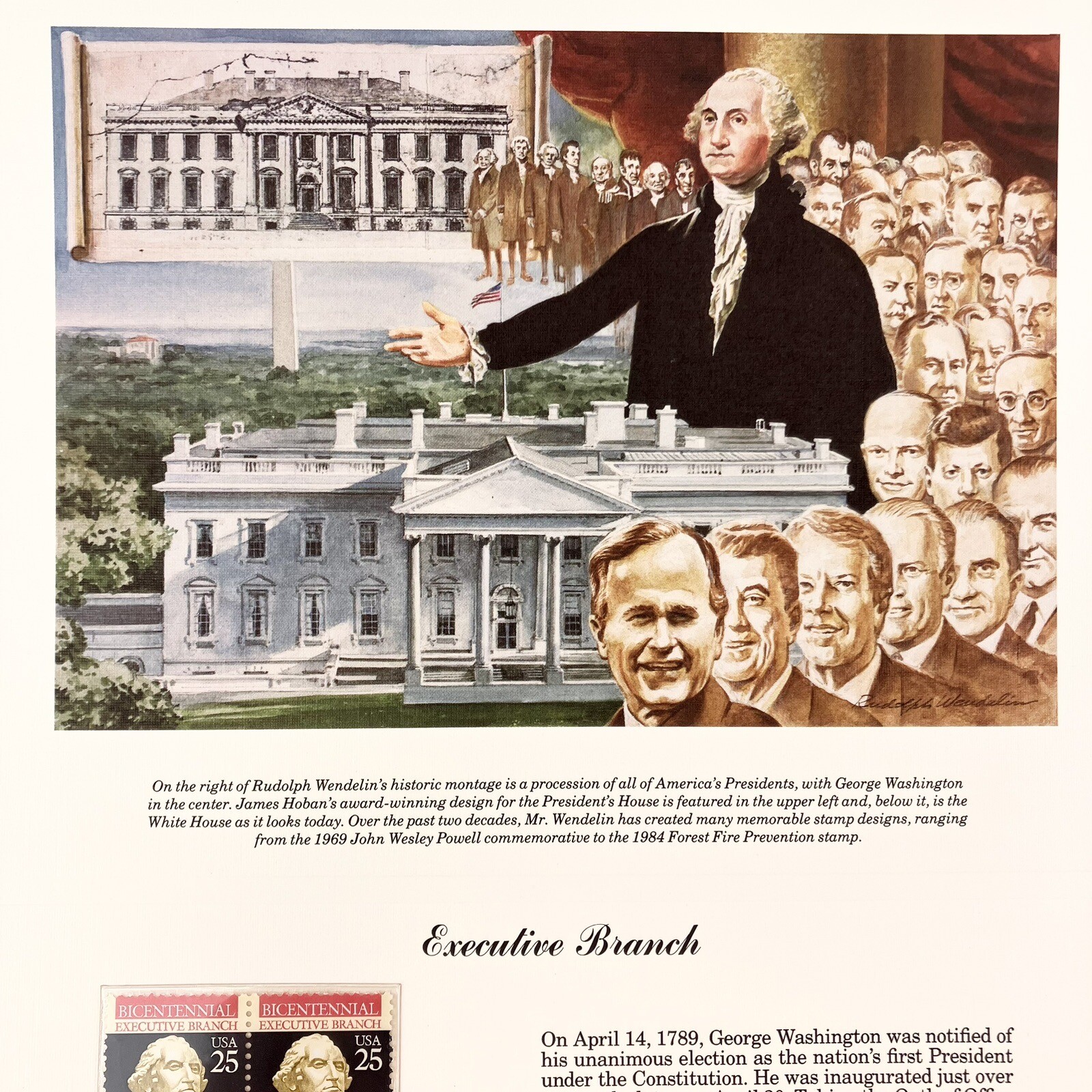 Roudolph Wendelin Executive Branch Postage Stamp Art USPS Farmable Gift 1989
