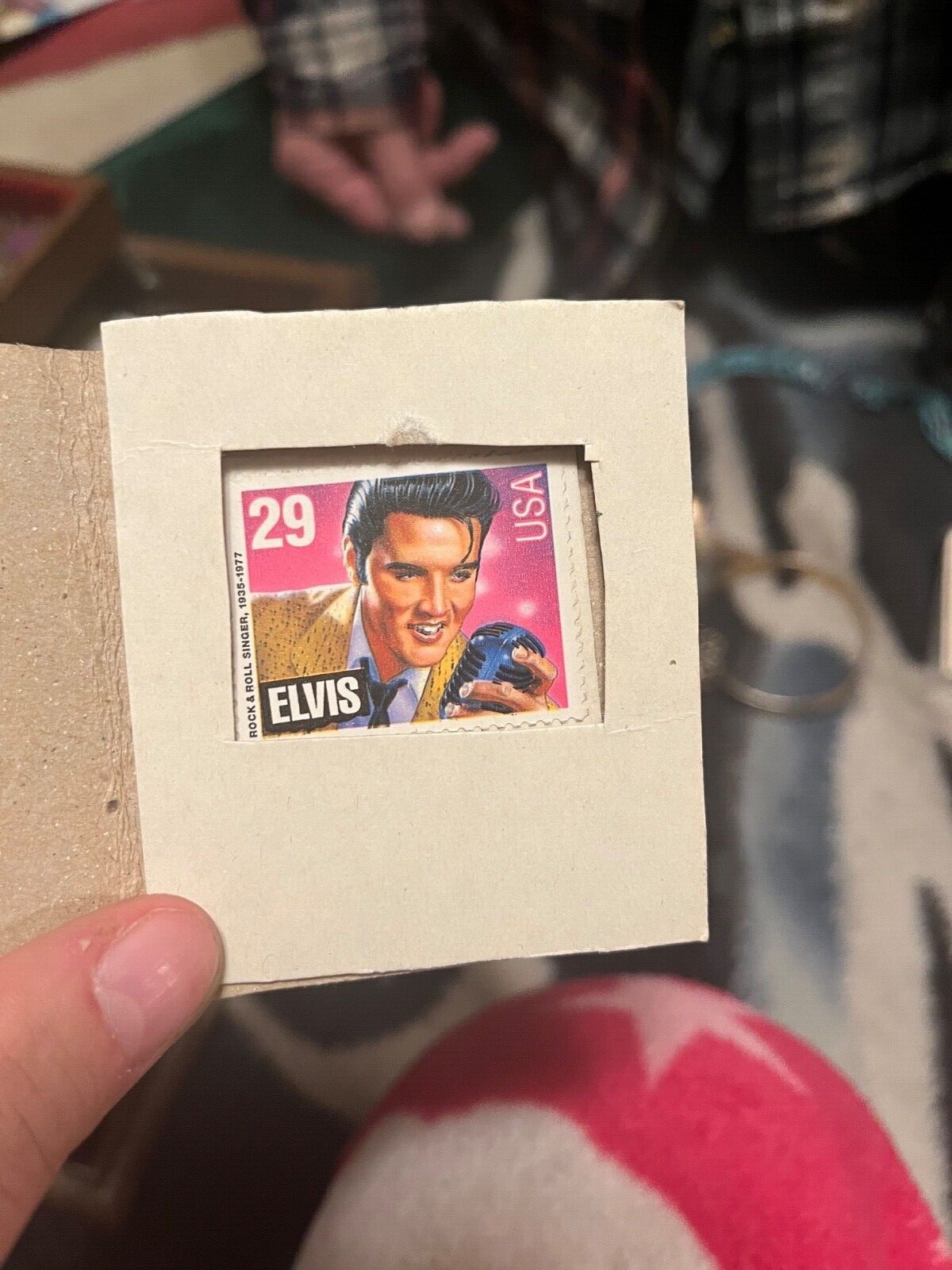 Elvis Presley stamp USA unused untouched pink and purple Elvis holding microphon