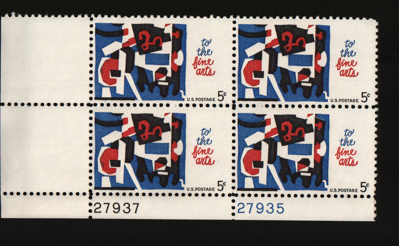 1964 5c Fine Arts Plate Block of Four Scott #1259 ST035