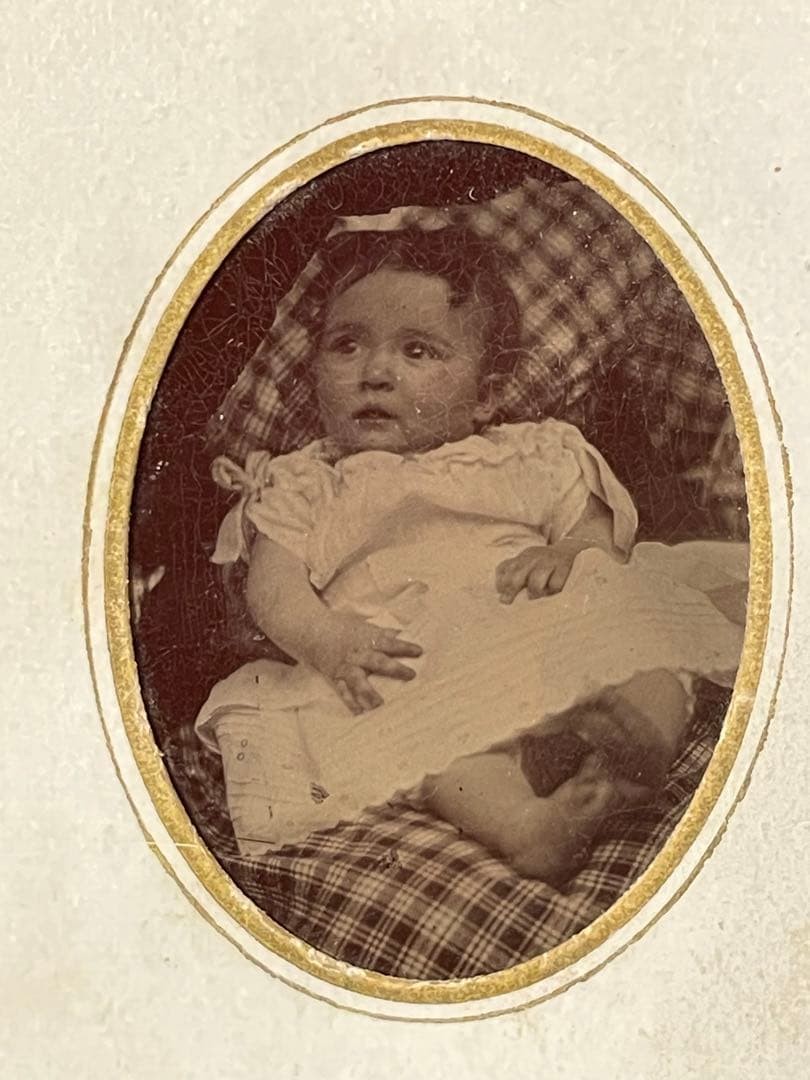 Antique photo, tintype, set of 3, baby, paper frame