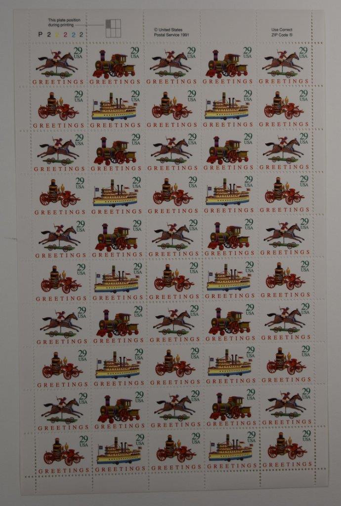 US SCOTT 2711 – 2714 PANE OF 50 GREETINGS CHRISTMAS TOYS STAMPS 29 CENT FACE MNH