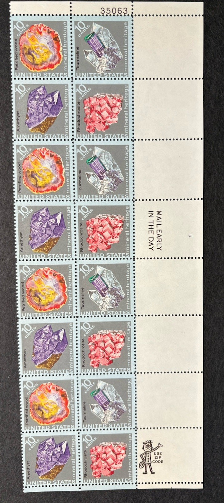 1974 US Scott #1538-41 10c Mineral Heritage Postage Stamps, MNH Block of 16