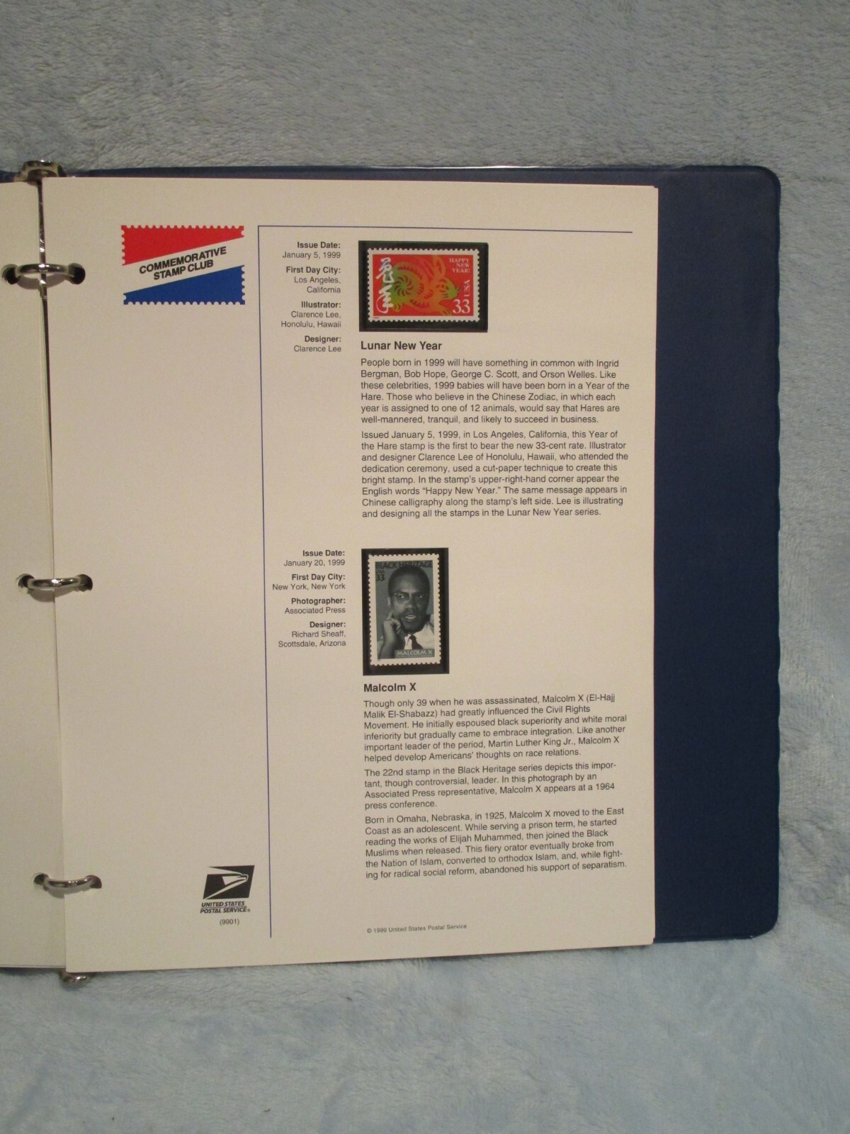 Commemorative Stamp Club Lunar New Year and Malcom X, 9801