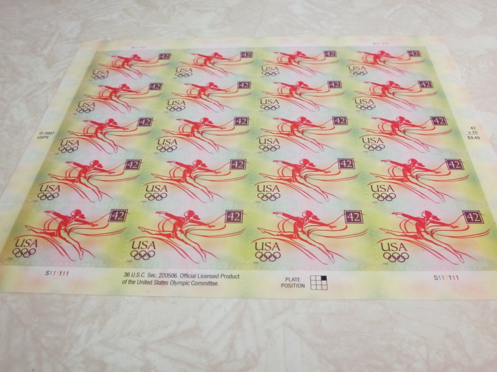 #4334 OLYMPICS Sheet of 20 42 Cent Postage Stamps MNH 2007/2008 Free Shipping