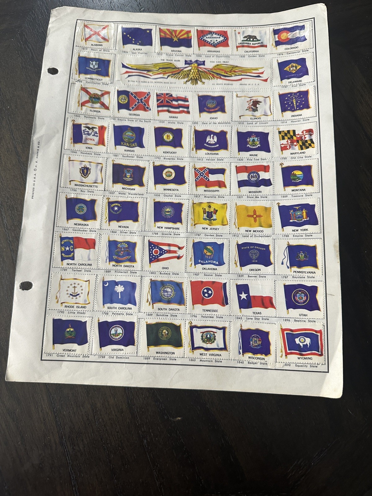 50 State Flags American Bicentennial Postage Stamps H.E. Harris & Co. USA- 1966