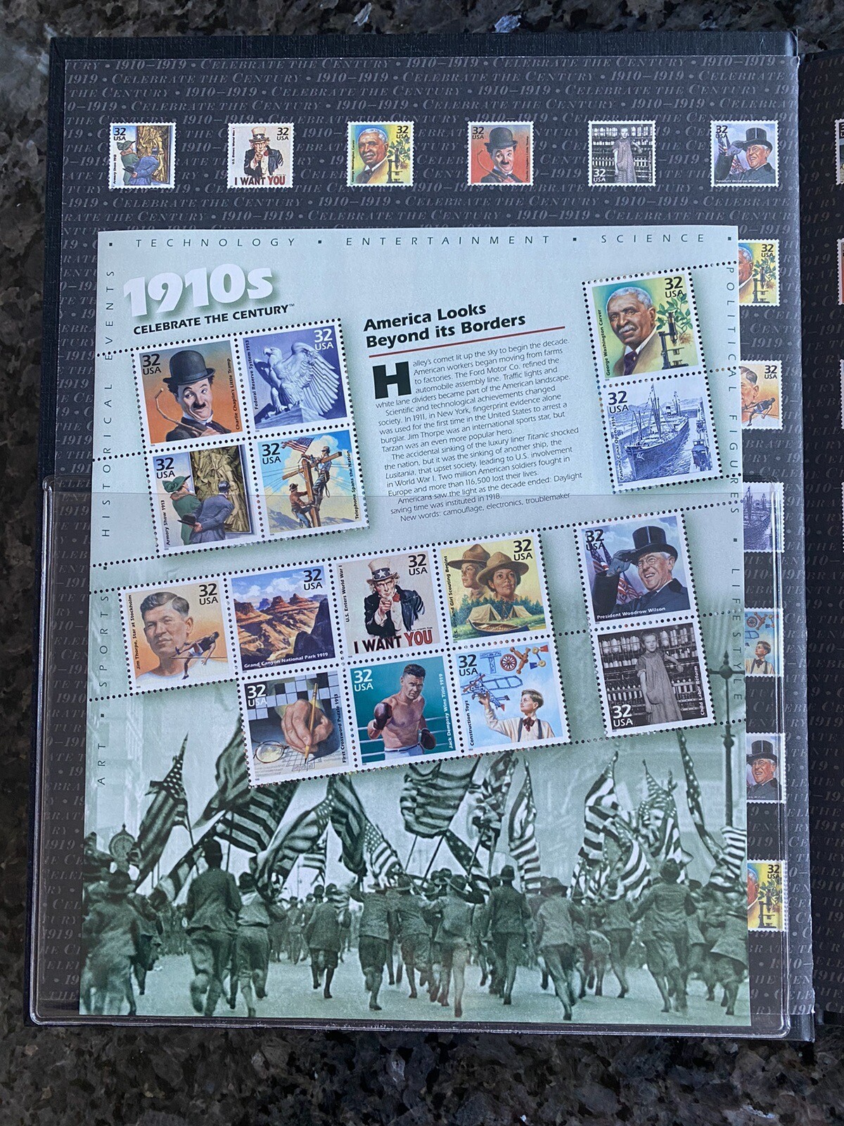 CELEBRATE THE CENTURY – COLLECTION OF BOOKs + COMMEMORATIVE STAMPS – 10 Volumes