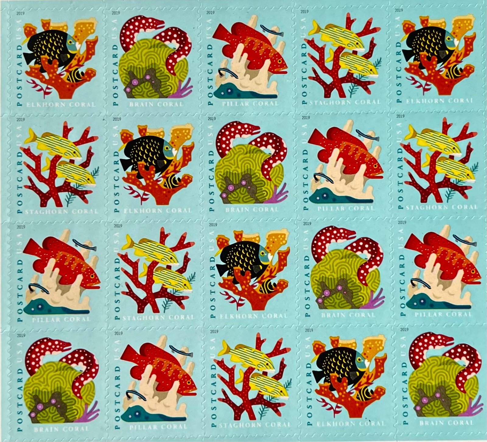 CORAL REEF 2018 Vintage USPS STAMP PAGE United States Postal Service STAGHORN