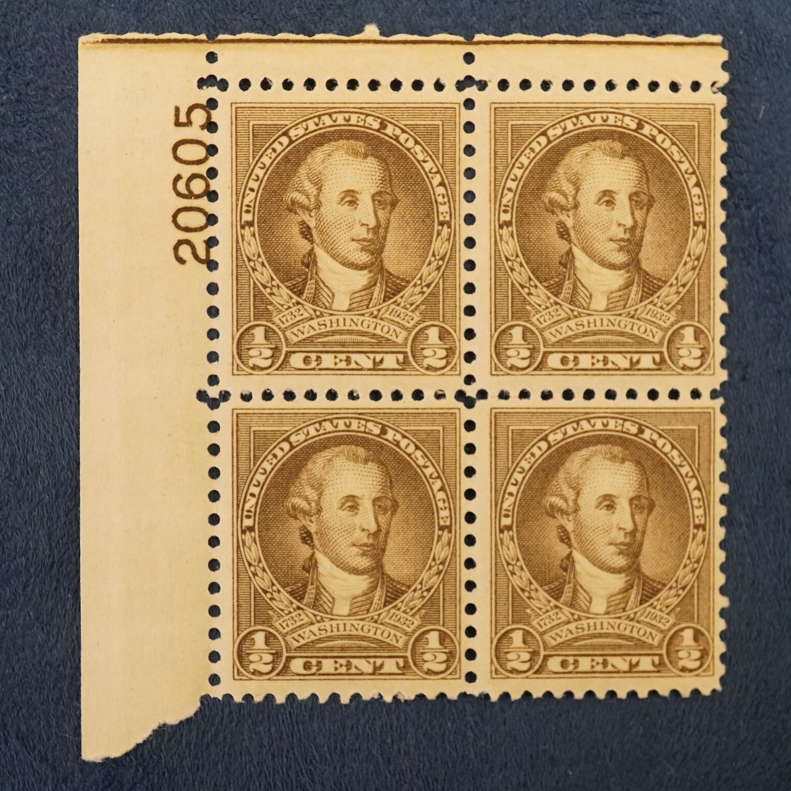 1932 U.S. 1/2c-10c Mint Plate Stamp Blocks, Never Hinged, No 3c – Free Ship USA