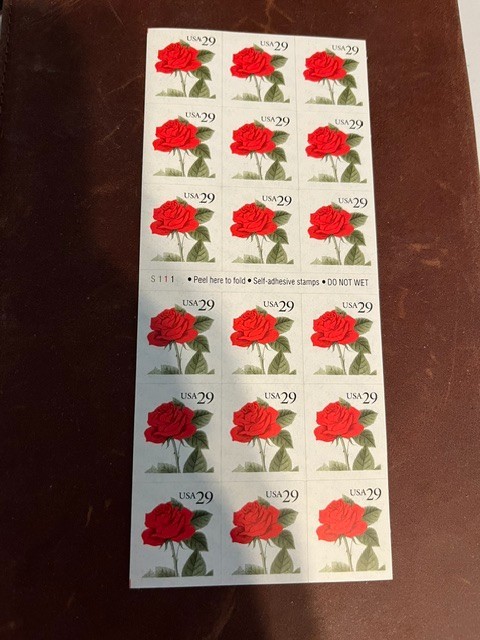 Scott #2490. 29c Red Rose Flower booklet of 18 stamps. MNH. Free shipping.