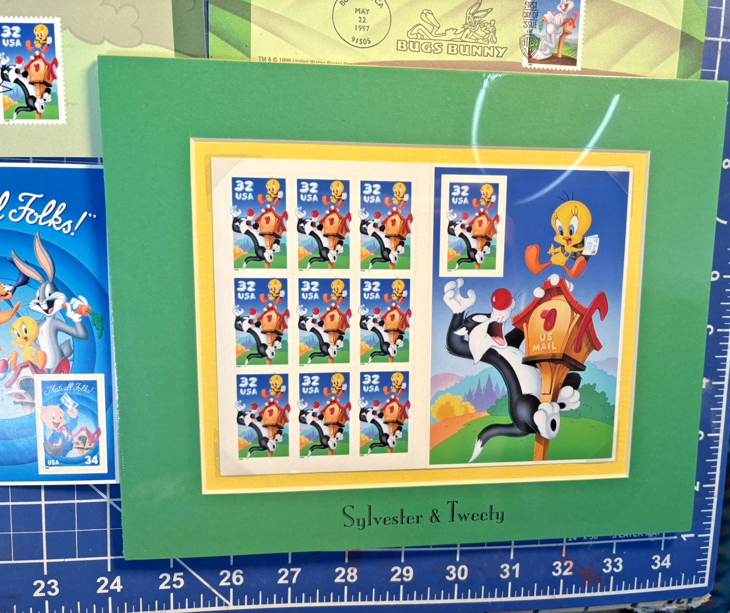 Lot Warner Bros US Postage Stamp 6 First Day 2 Matted 2 Sheets Daffy Bugs Tweety
