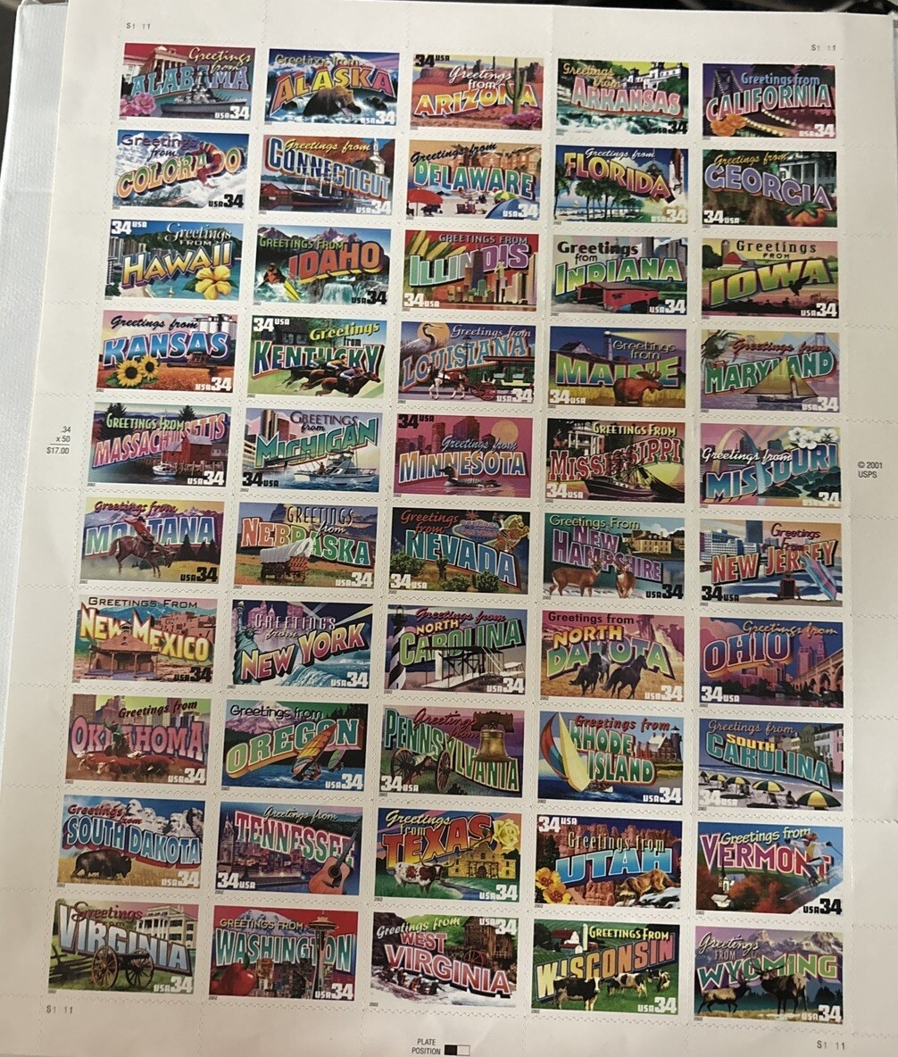 US SCOTT 3561 – 3610 SHEET OF 50 GREETINGS 34 CENT FACE MNH Stamps 17.00 Face