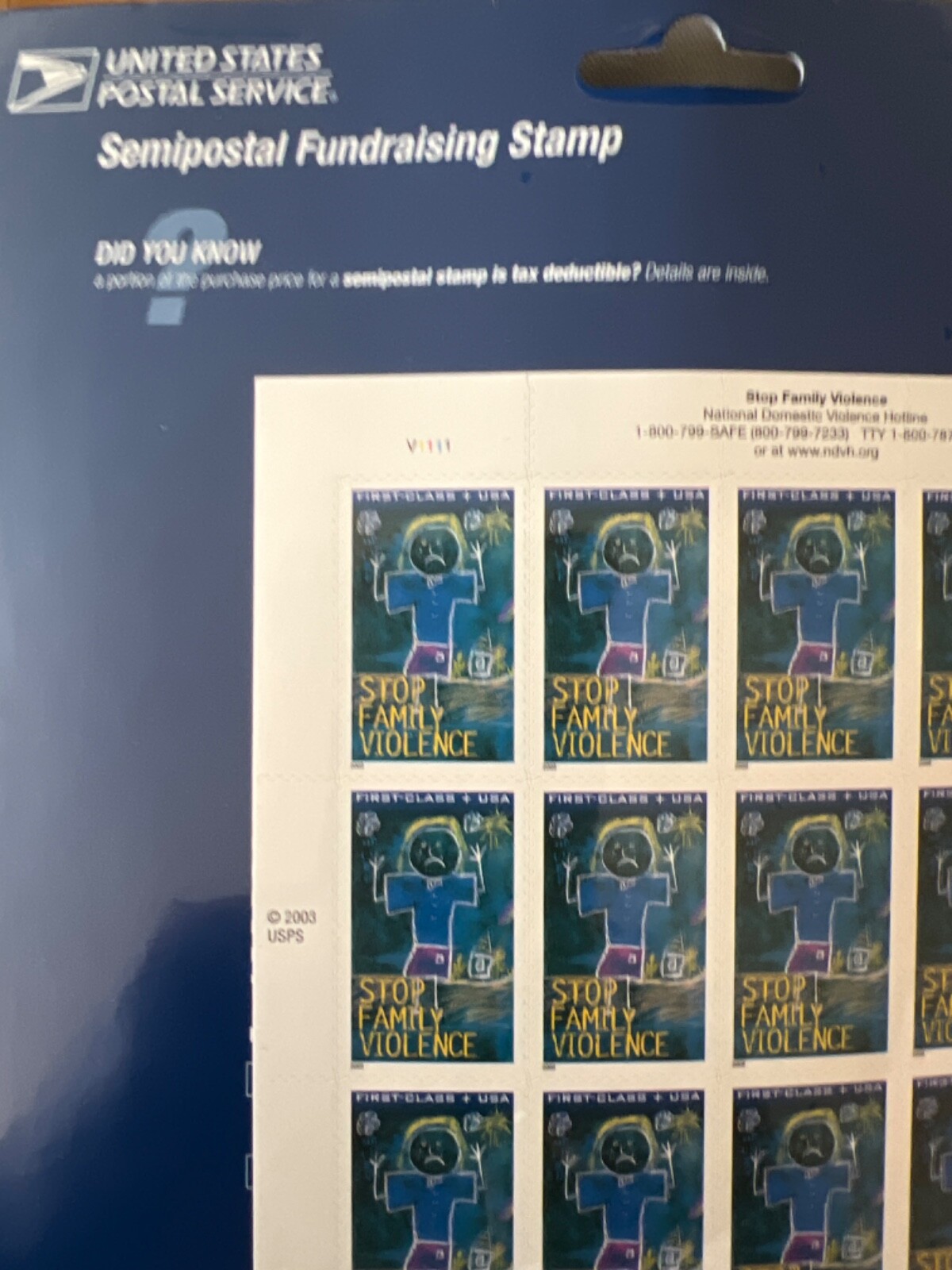 See Photos. US Stamp Scott # B3 Sheet of 20 – STOP FAMILY VIOLENCE – MNH