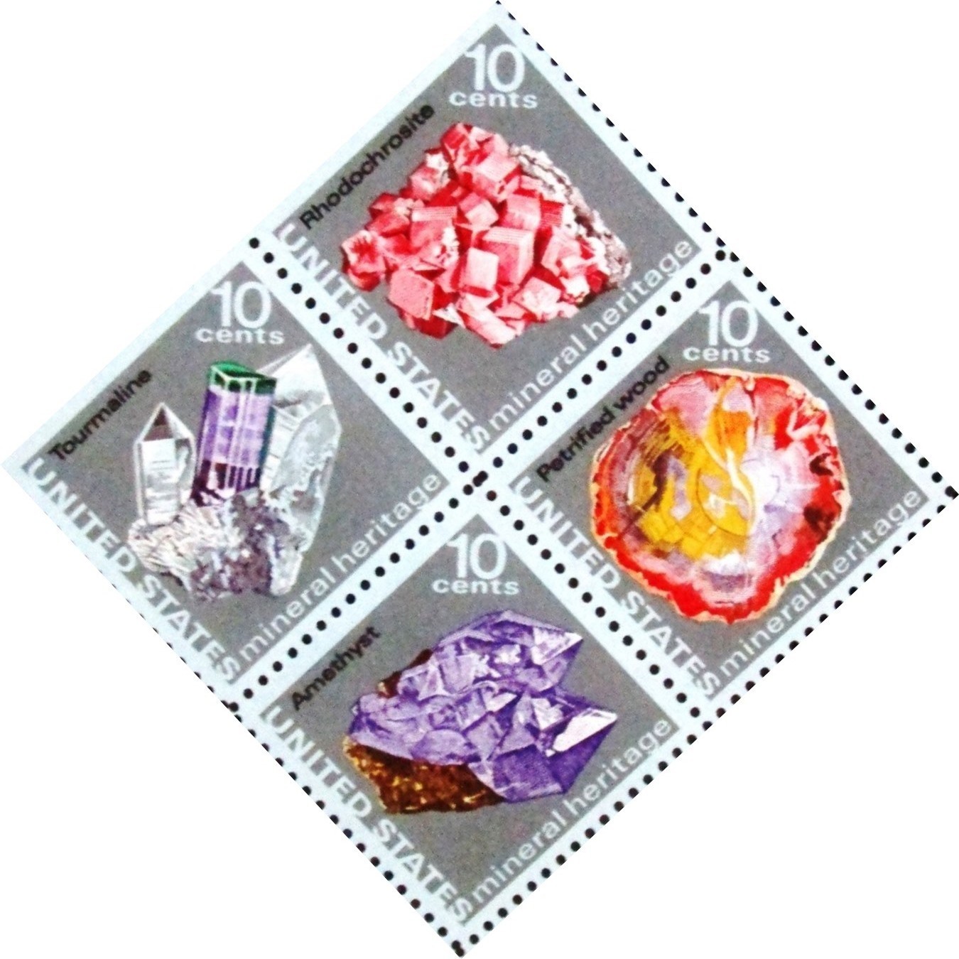 4 Gemstone Mineral Heritage MNH US Postage Stamps – 10 Cent Scotts 1538-41