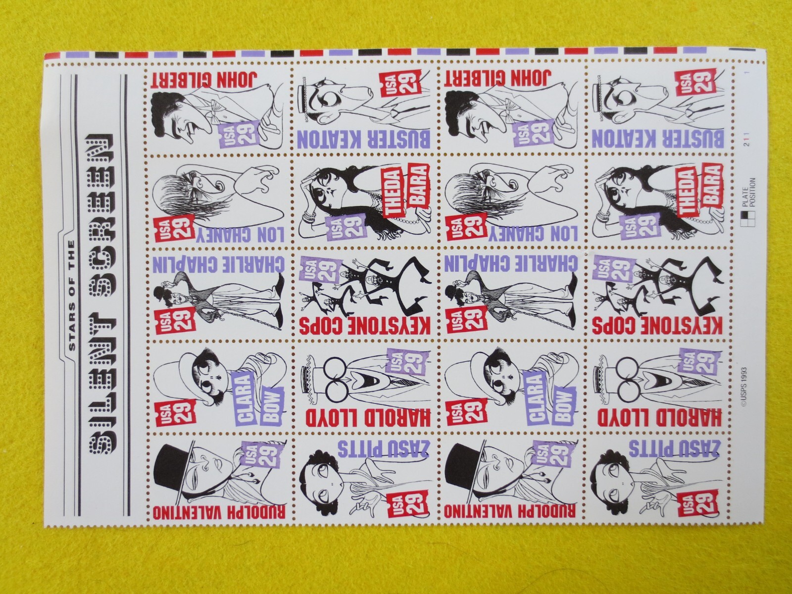 Sc# 2819 -2828 SILENT SCREEN STARS 29¢ Block of 16 1994 MNH Doc