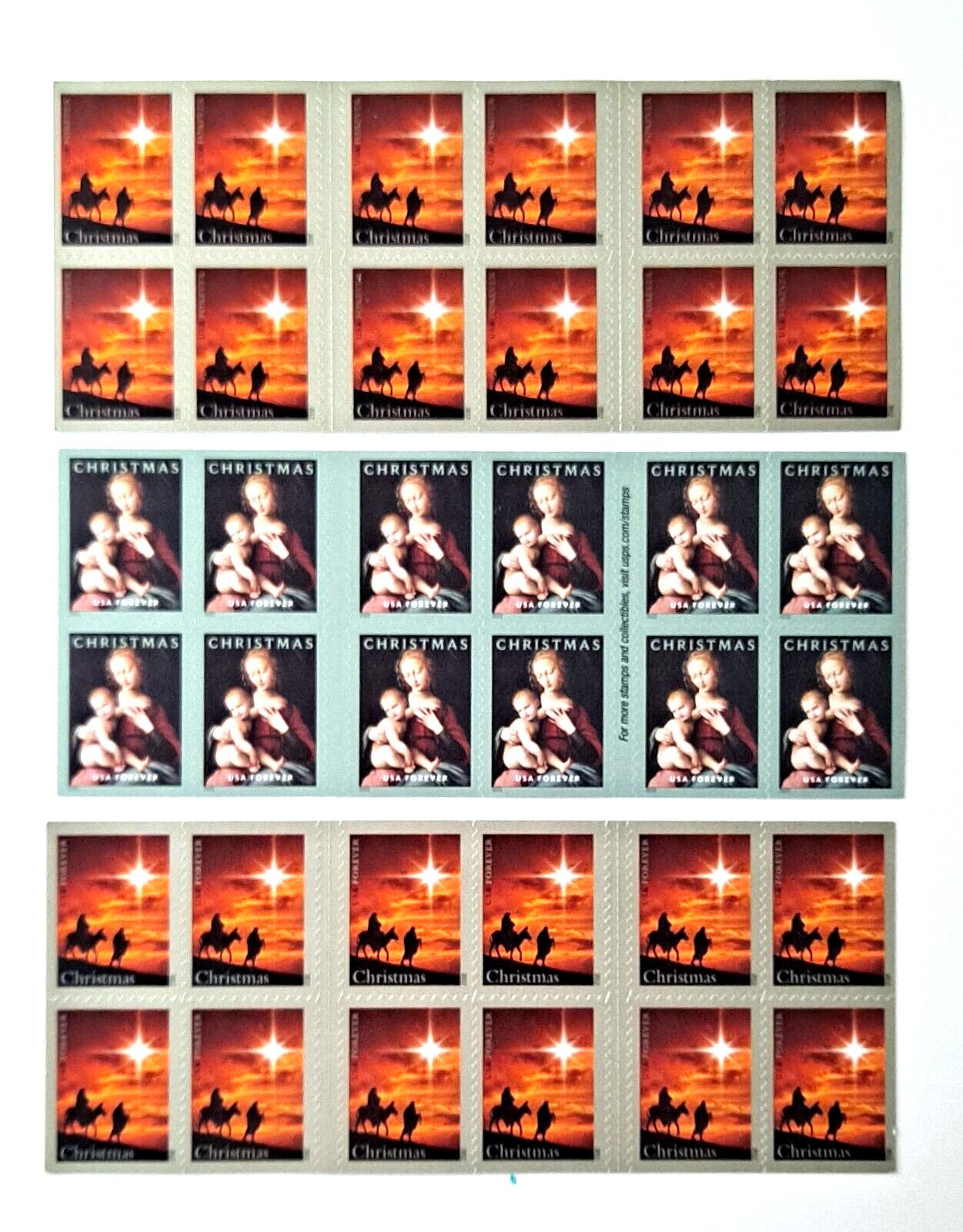 60 FOREVER STAMPS USPS 3 Books CHRISTMAS “HOLY FAMILY”