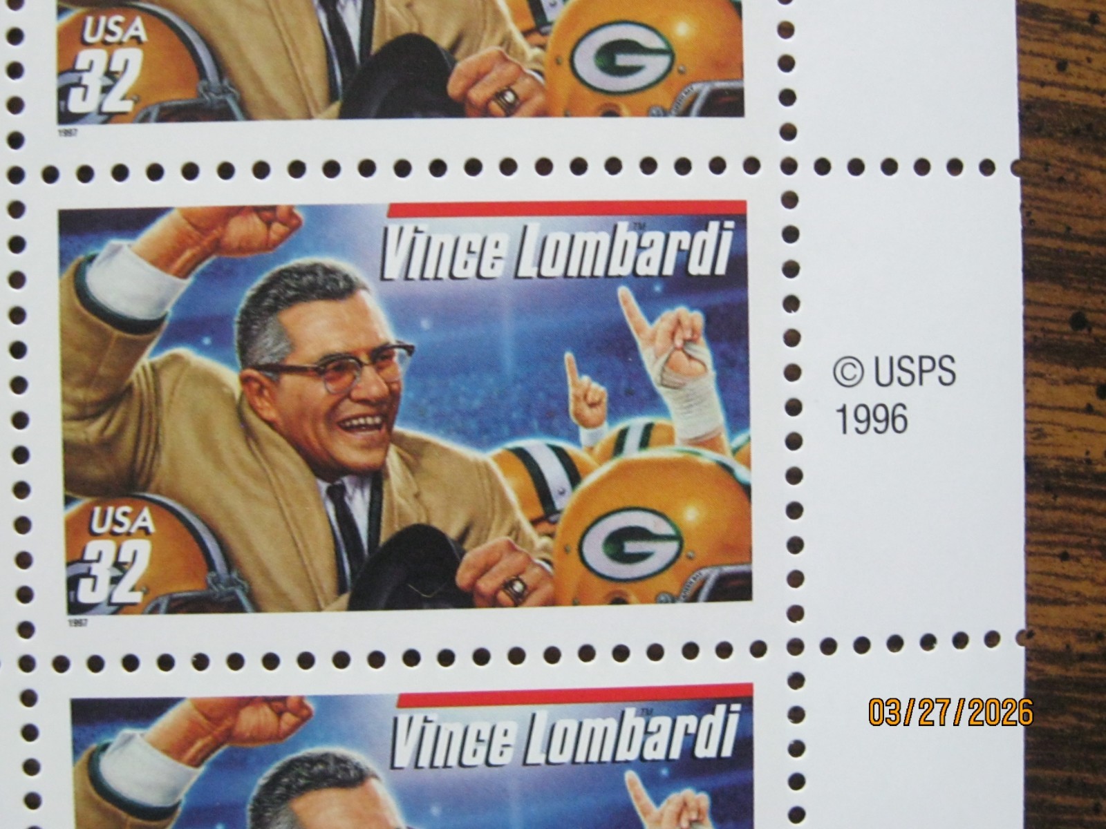 1996 LEGENDARY FOOTBALL COACHES UNCUT USPS PRESENTATION BLOCK OF 20 STAMPS