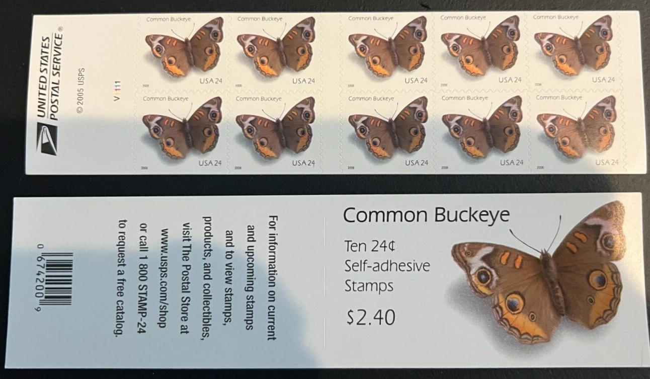 US Common Buckeye Butterfly Stamps 2 Books of 10 Stamps ea. @ .24 Cents 2006 MNH