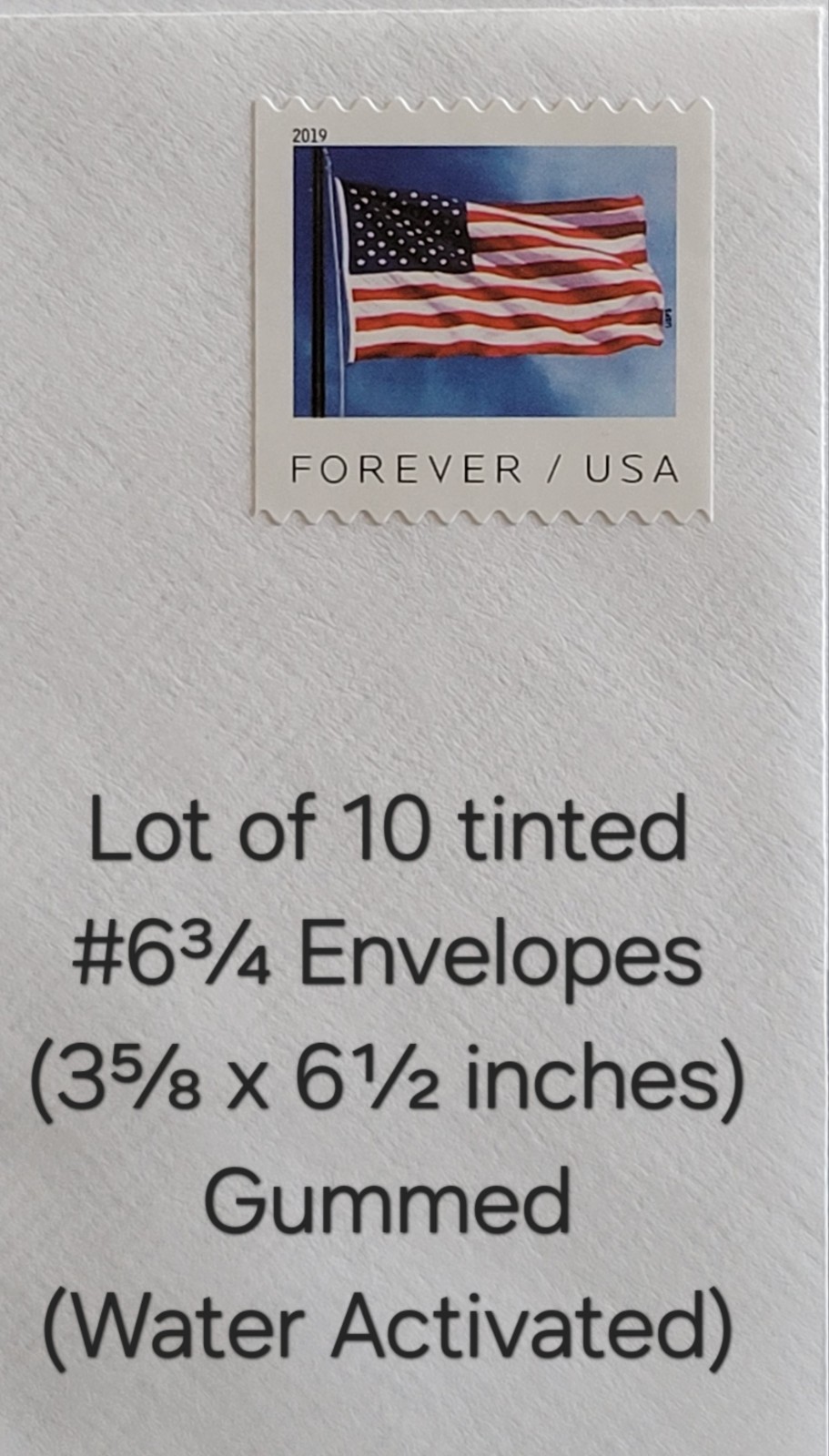 Lot of 10 Stamped Envelopes #6¾ (3⅝ x 6½) White Tinted Gummed Forever Flag #5342