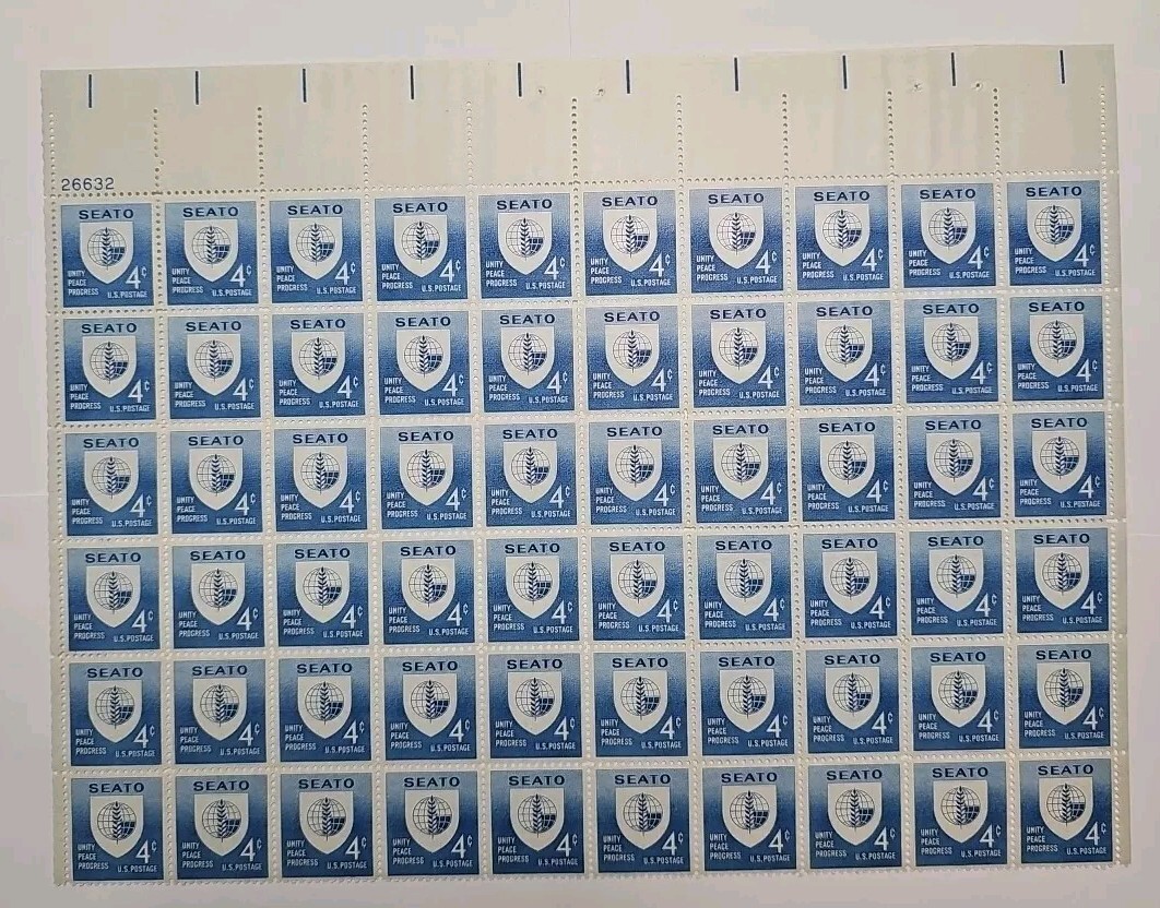 Stamp US Postage 4c 4 Cent Sheet OF 60 Stamps SEATO Unity Peace Progress