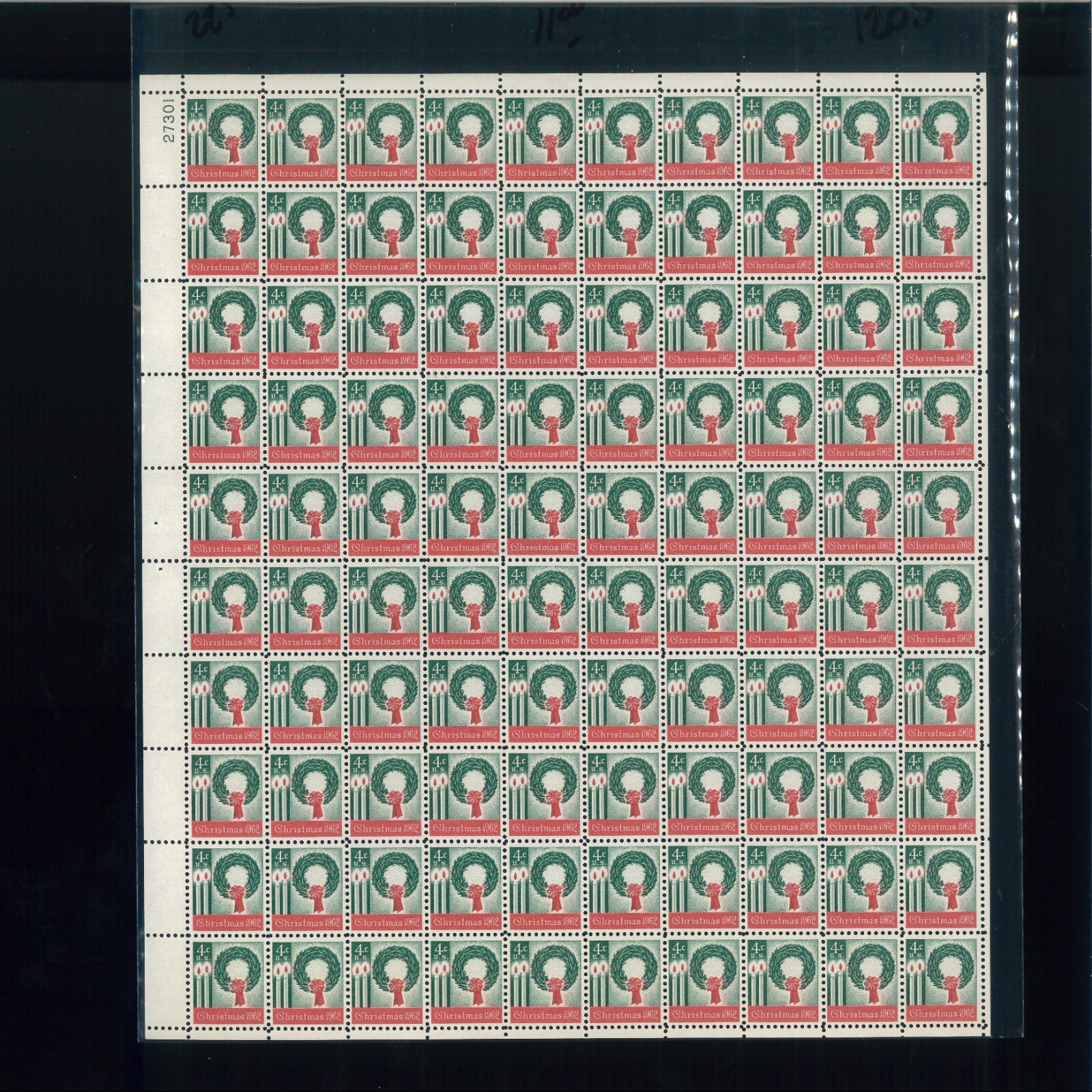 United States 4¢ Christmas Wreath and Candles Postage Stamp #1205 MNH Sheet