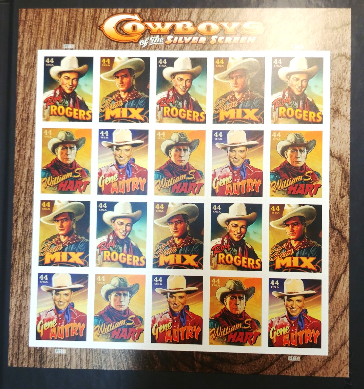 44 cent stamps Cowboys of the Silver Screen sheet of 20