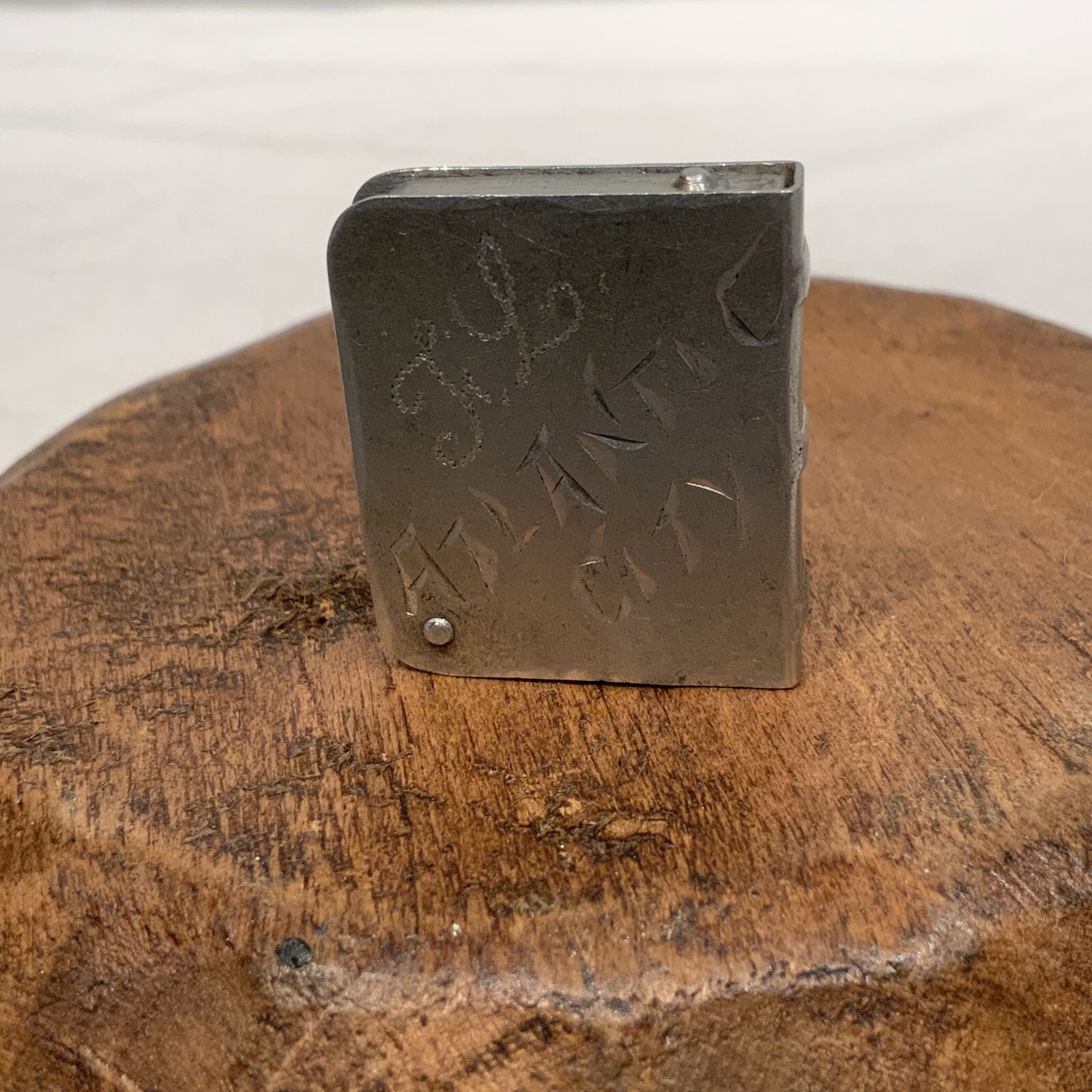 Antique Aluminum Postage Stamp Vesta, Safe, Box Engraved F.L. Atlantic City