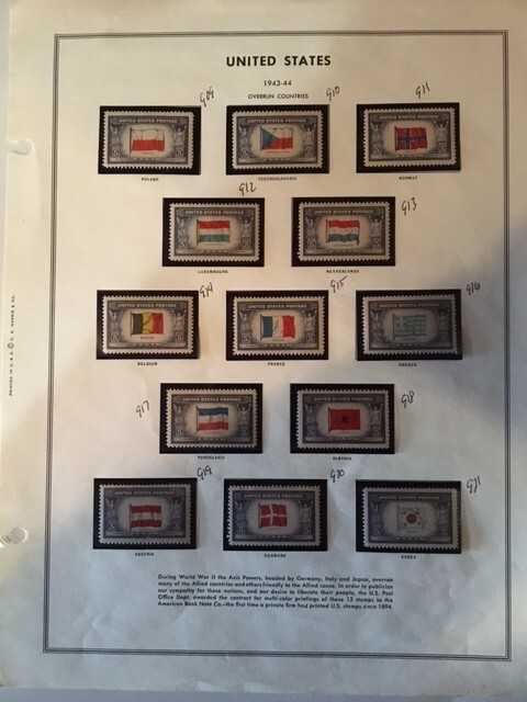 1943-1944 USA STAMPS WORLD WAR II OVERRUN COUNTRIES MINT COLLECTION