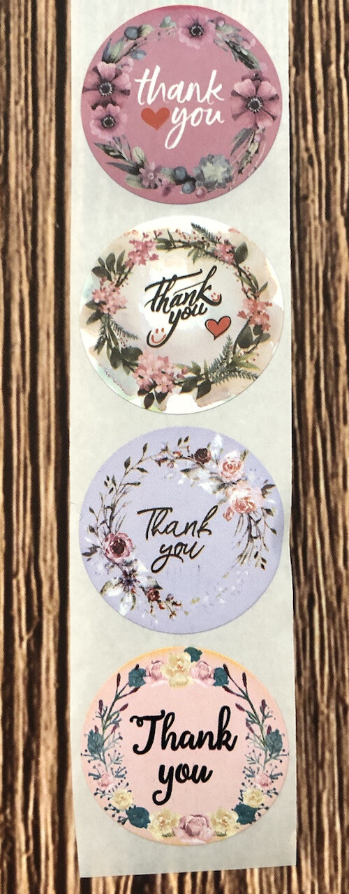 24 Stickers. FLORAL THANK YOU ENVELOPE STICKERS LABELS. FLOWERS SEALING STAMPS.